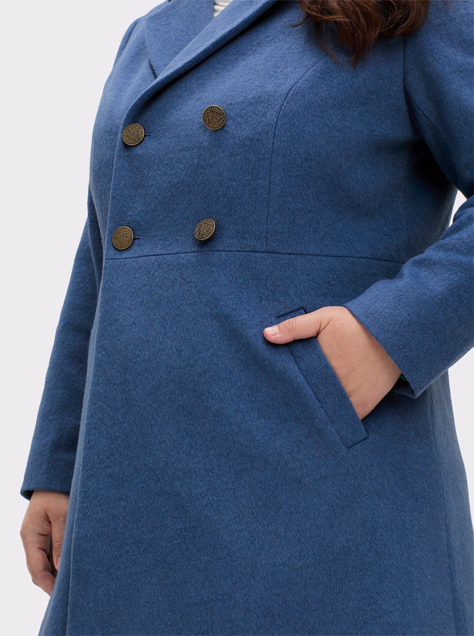 sheego by Joe Browns Manteau d'hiver avec col à revers et patte de boutonnage - bleu jean