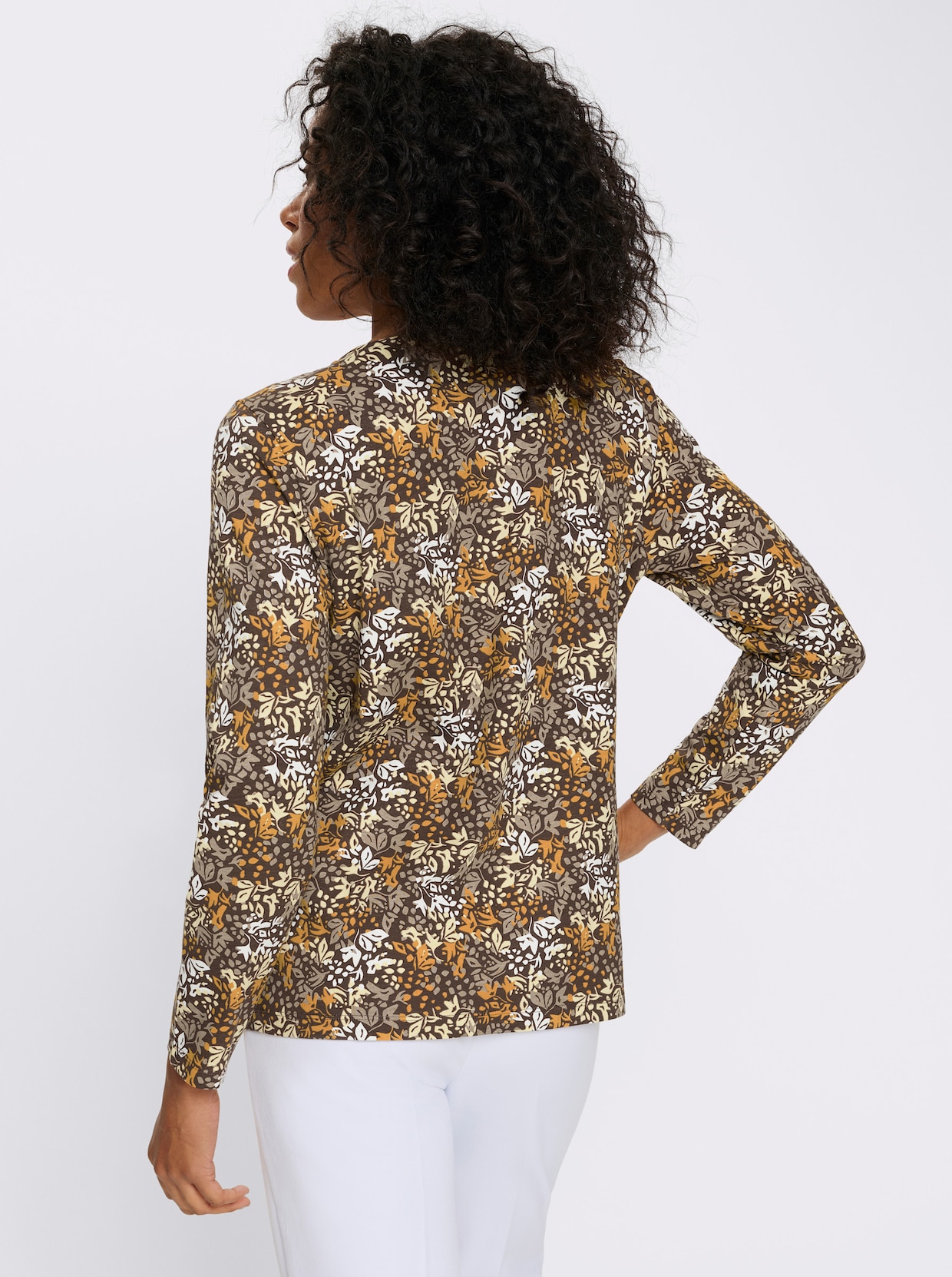 Shirt met lange mouwen en bloemenpatroon - choco/oker bedrukt