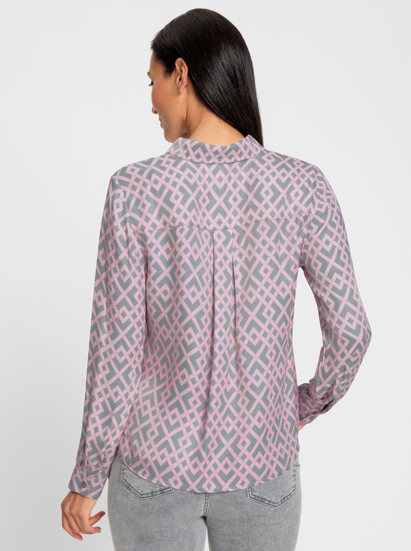 heine Košeľová blúzka s grafickým vzorom - striebrosivá – svetloružová – potlač