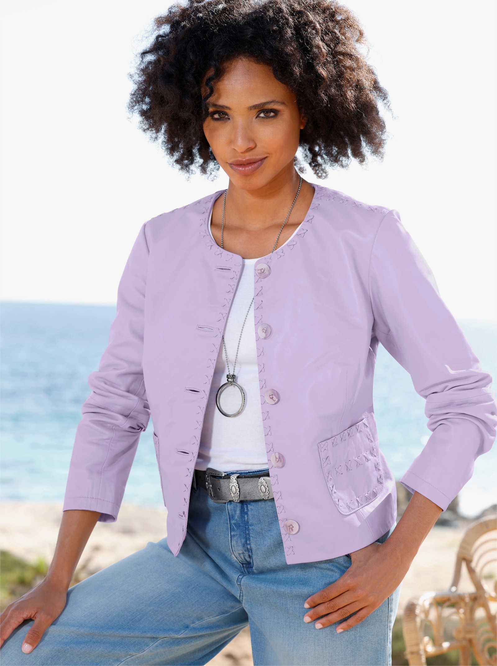 heine Leren jack in bikerlook - lila