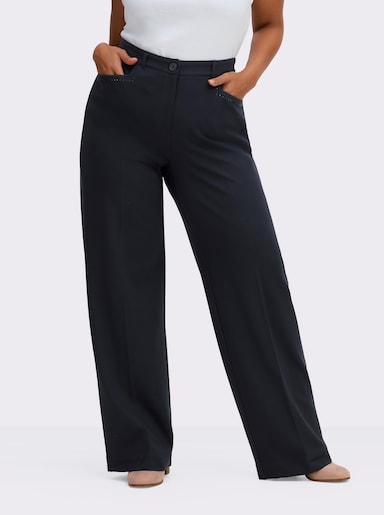 sheego Jerseyhose in weiter Beinform, mit Dehnbund - tiefblau