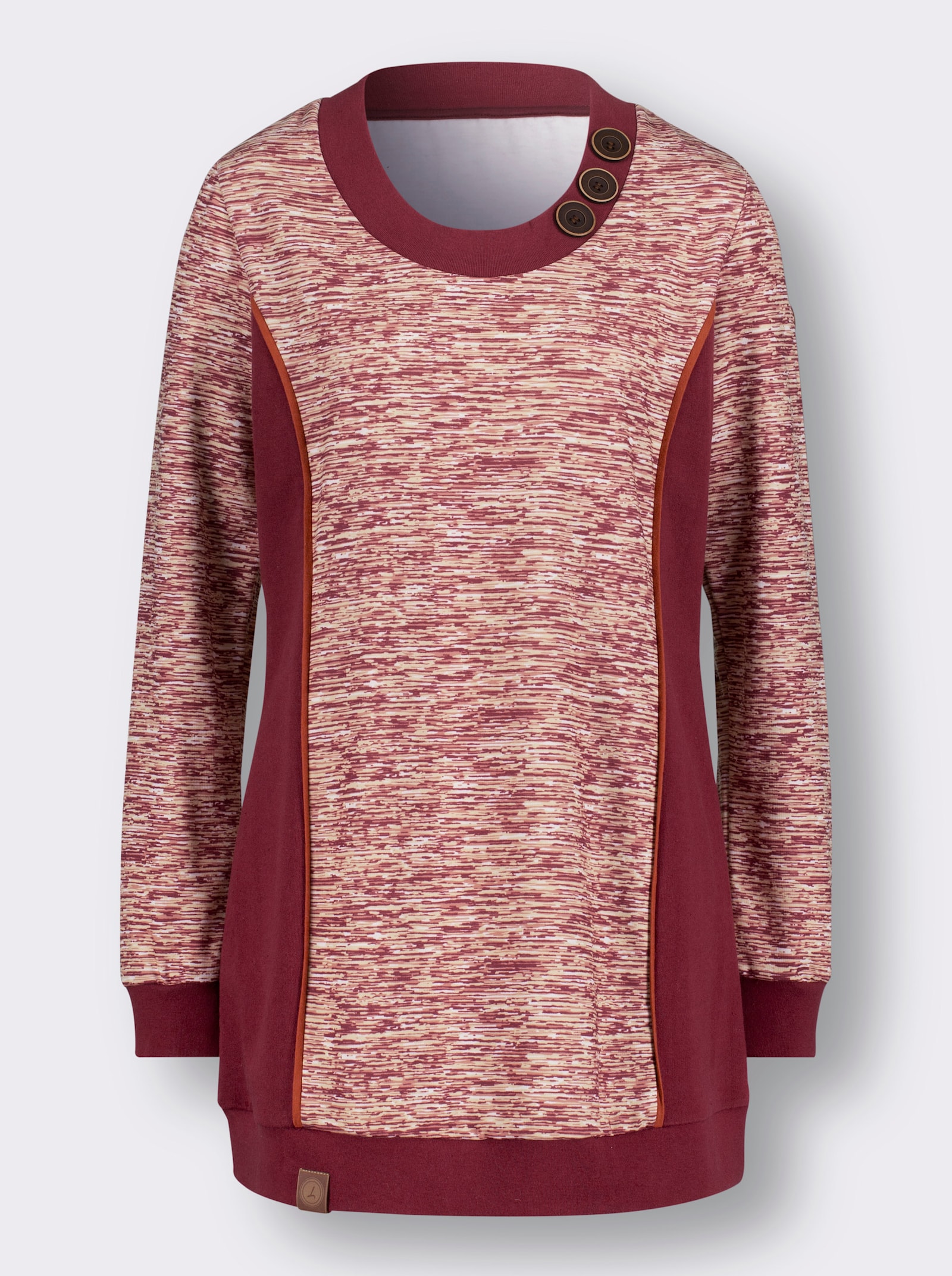 Sweatshirt in Longform - dunkelrot-weiß-meliert