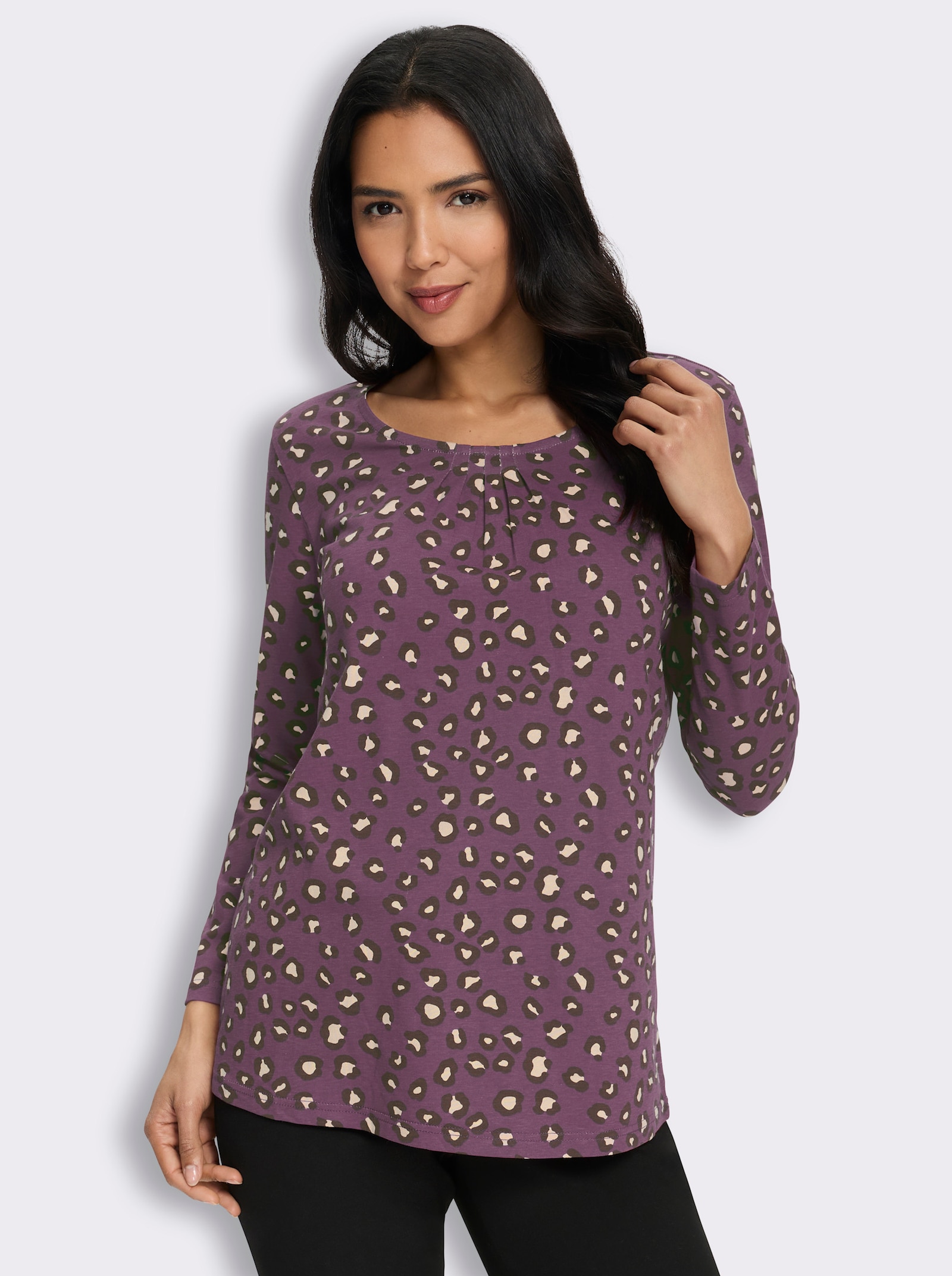 Langarmshirt mit Animalmuster - violett-schoko-bedruckt