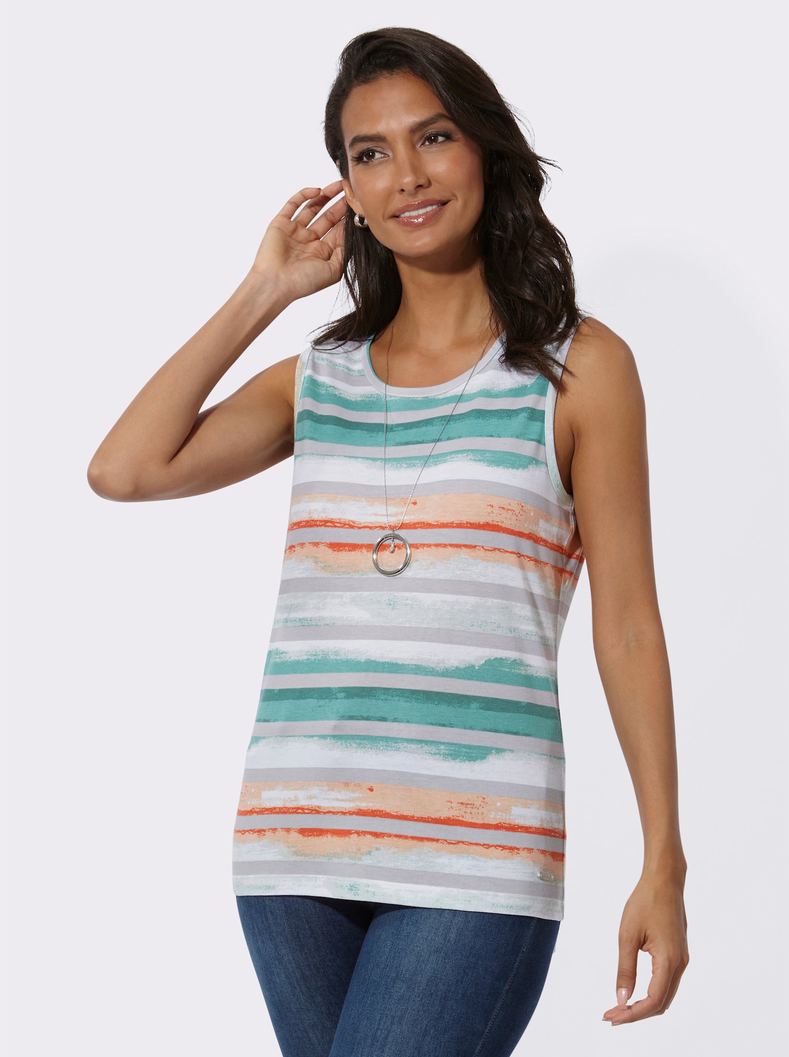 Shirttop met batikprint - apricot/jade bedrukt