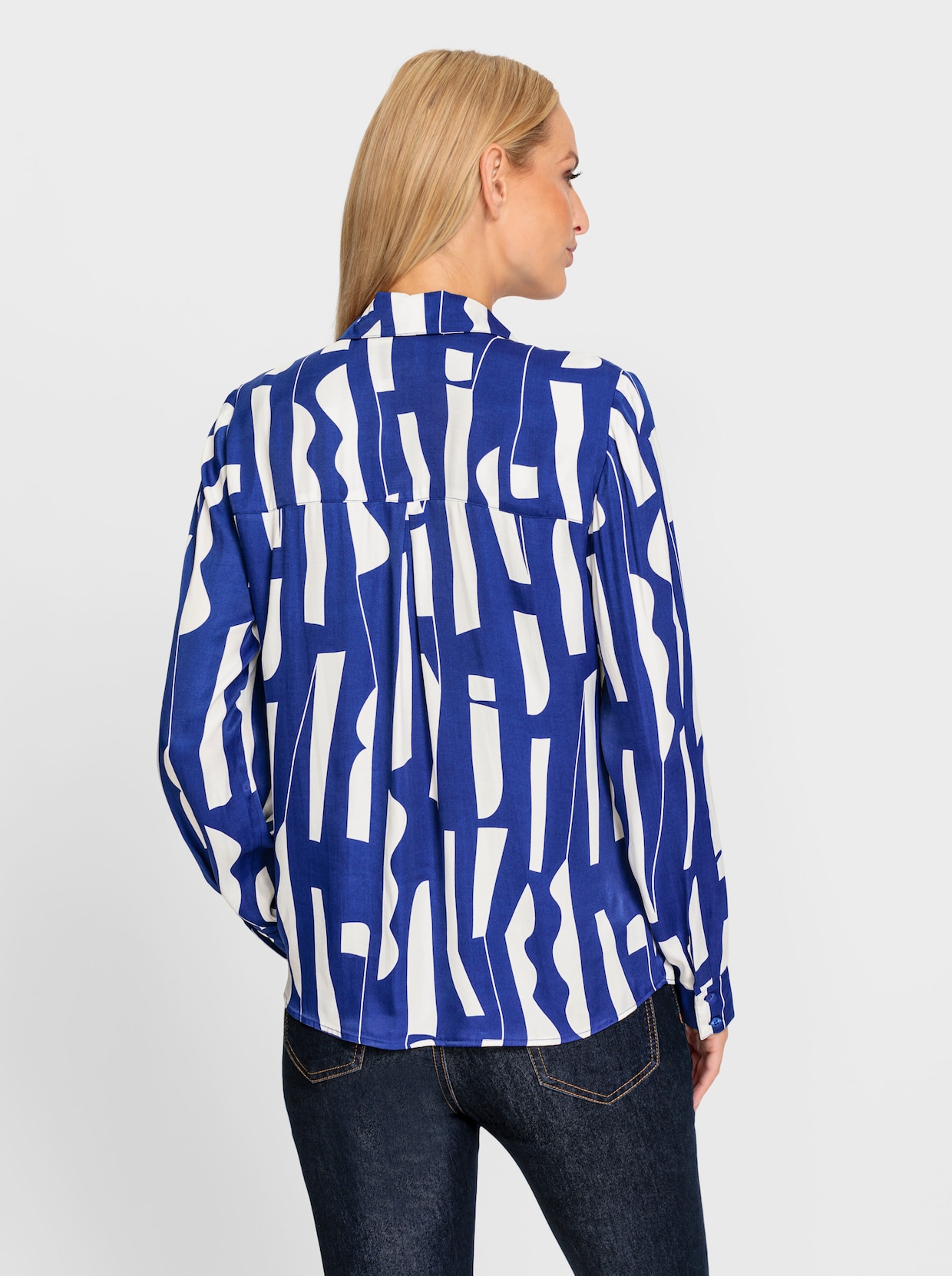 heine Hemdbluse - royalblau-ecru-bedruckt