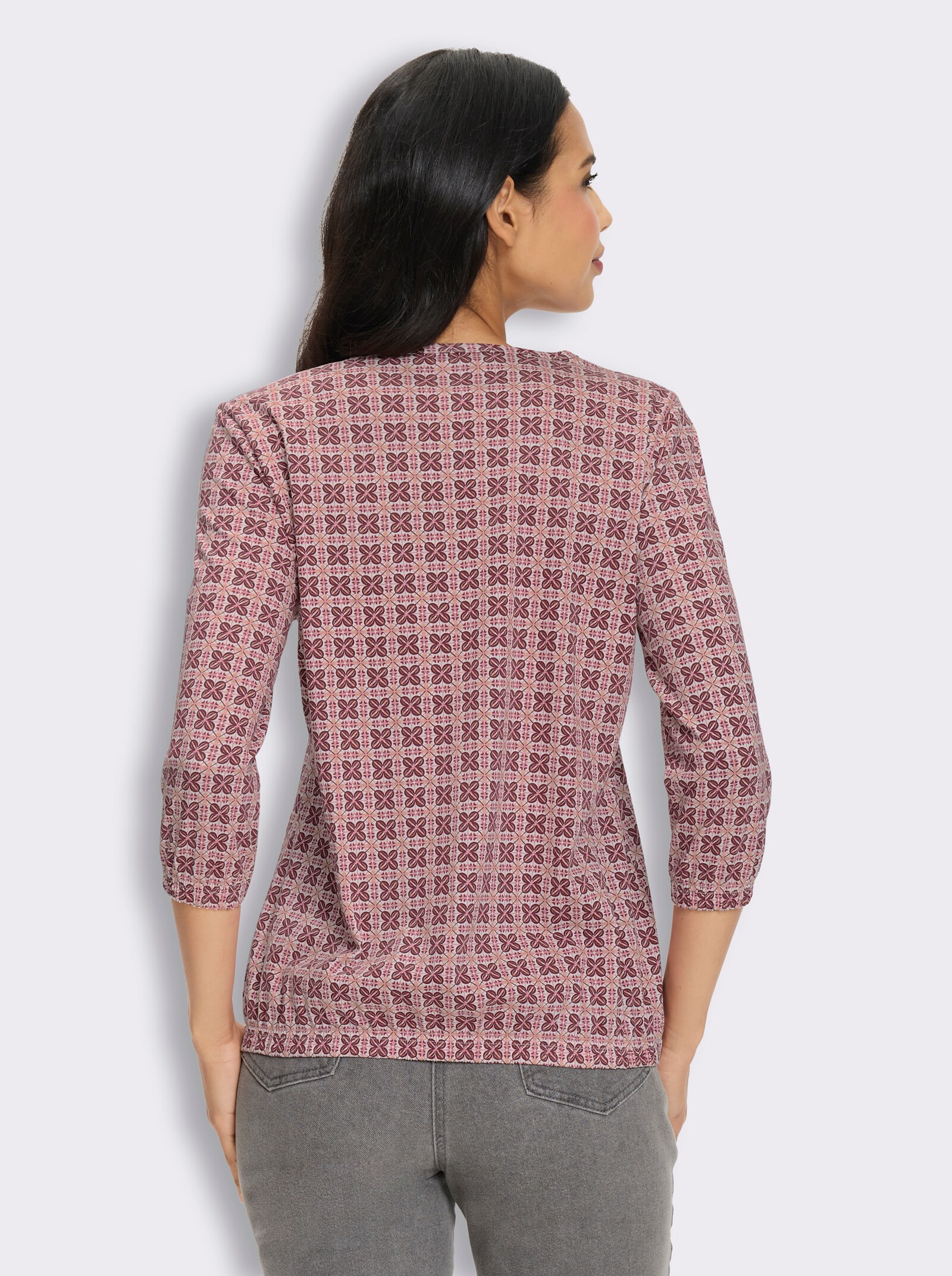 3/4-Arm-Shirt im Minimal-Druck - puder-ecru-bedruckt