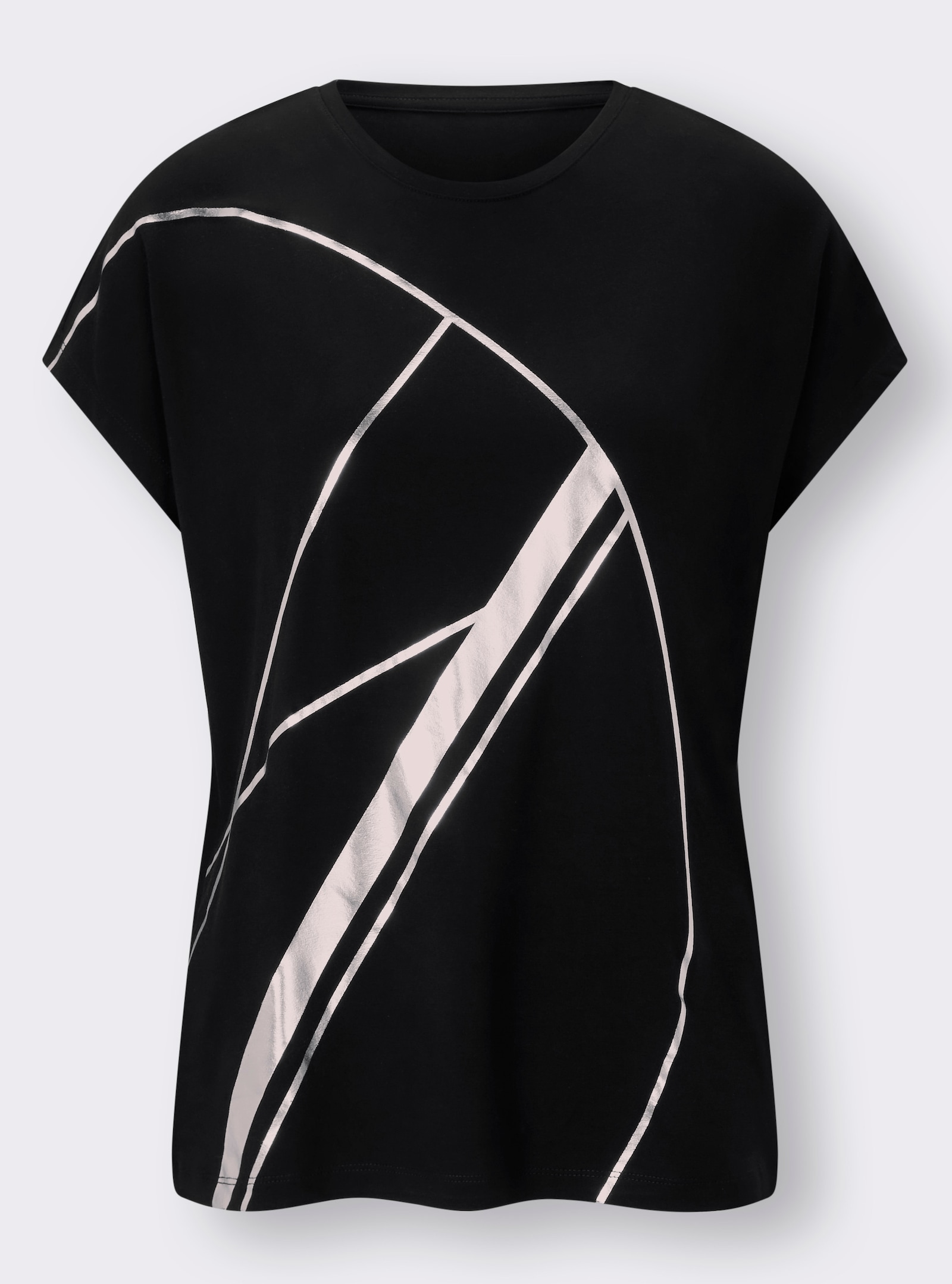 heine Kurzarmshirt mit Glanzdruck - schwarz