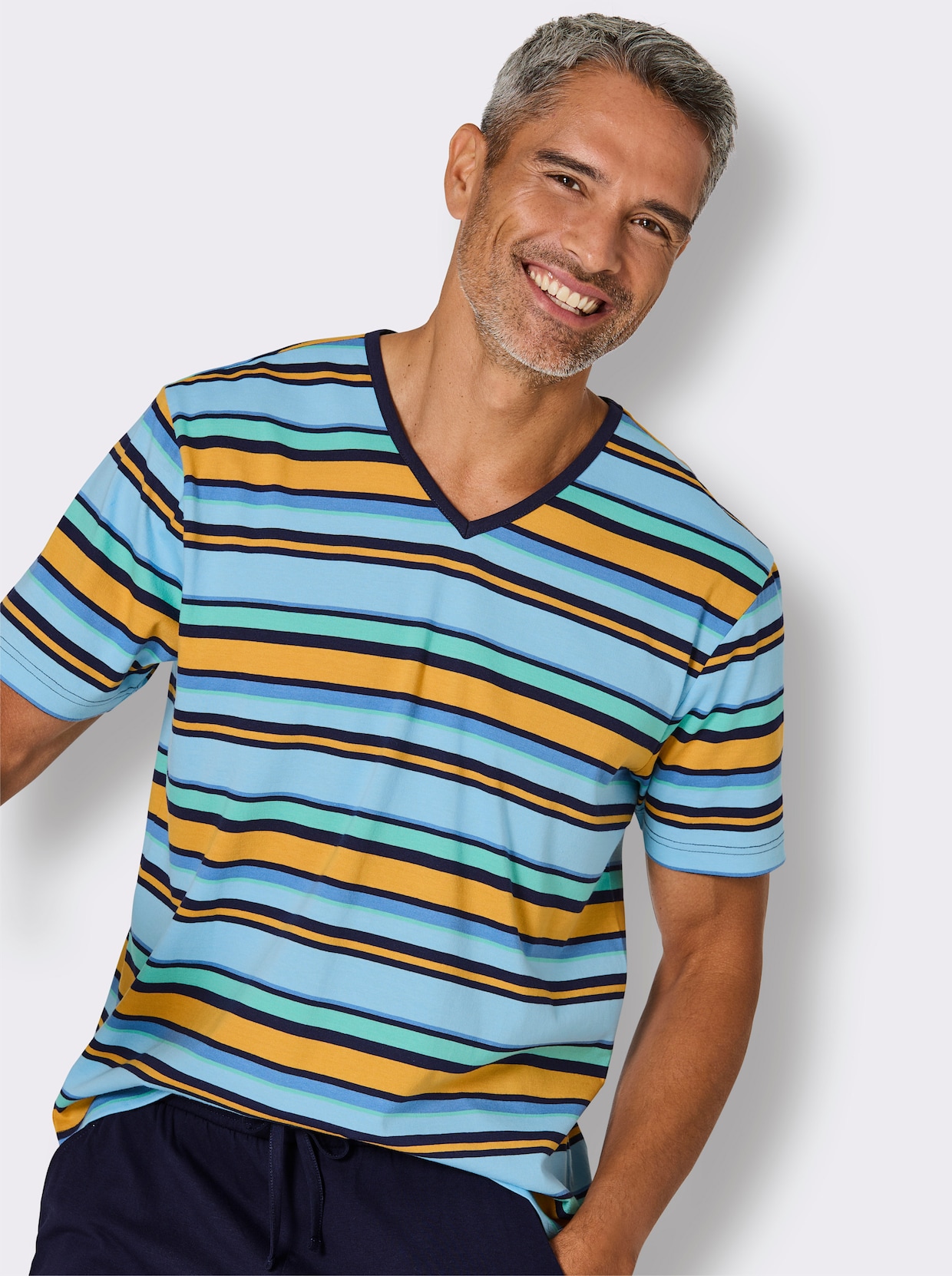 wäschepur men Shorty - blaugrün-marine-gestreift