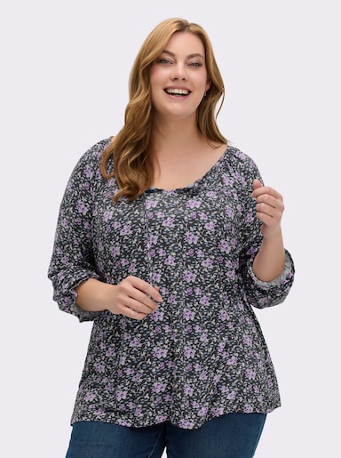 Tunikashirt in weit ausgestellter A-Linie - graphit-flieder-gemustert