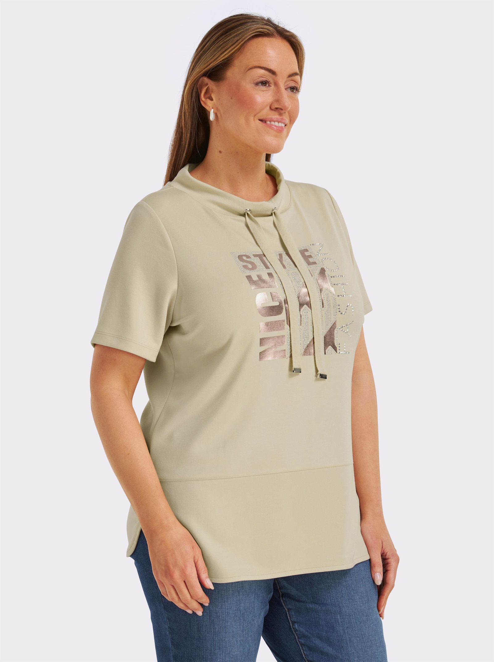 Kurzarmshirt mit Stehkragen - sand