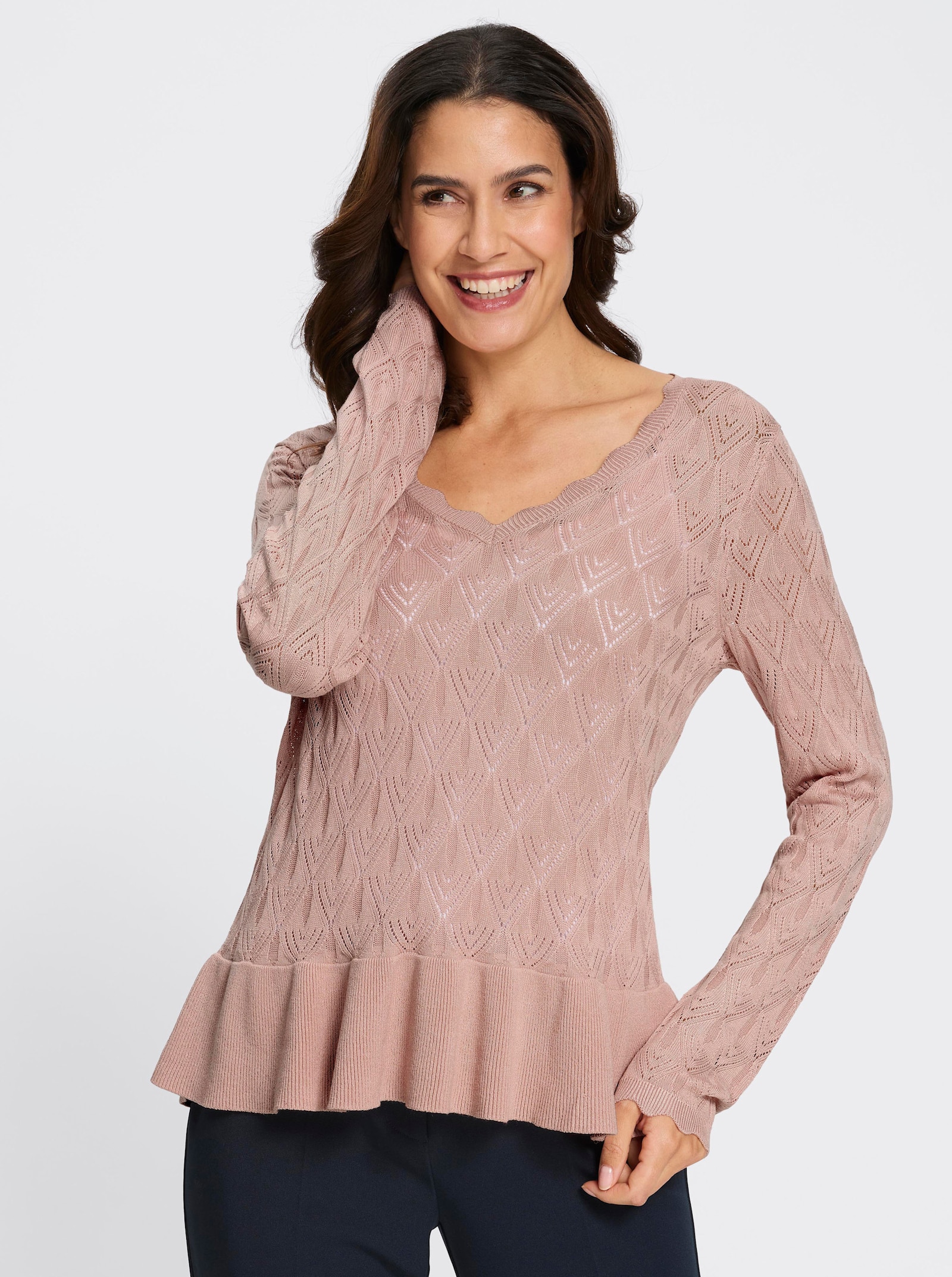 Ajourpullover mit Schößchen - puder