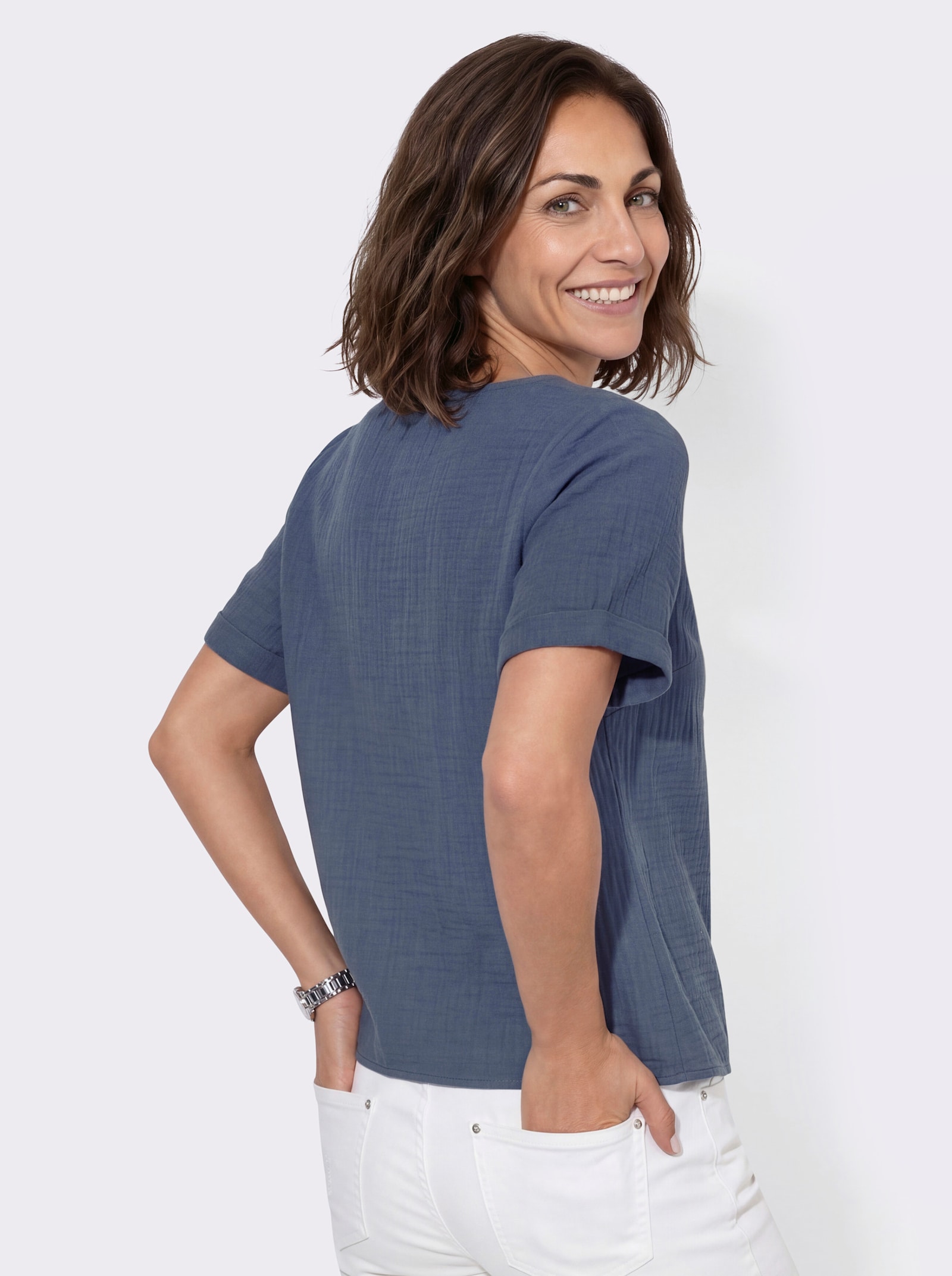 Schlupfbluse im Oversize-Schnitt - rauchblau