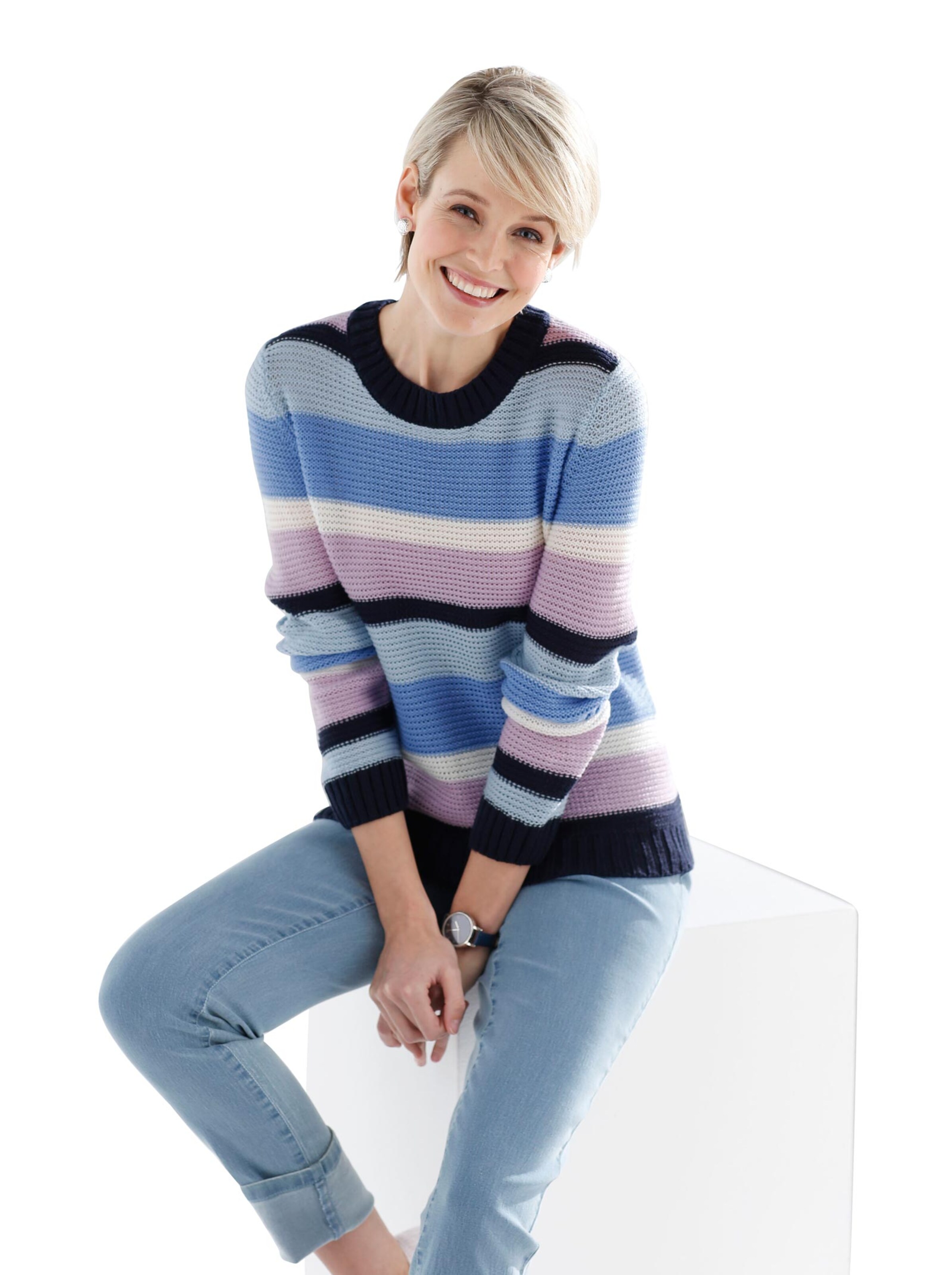 Pullover - blau-geringelt