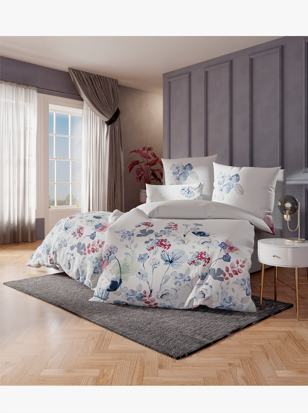 wäschepur Bedtextiel - wit/jeansblauw bedrukt