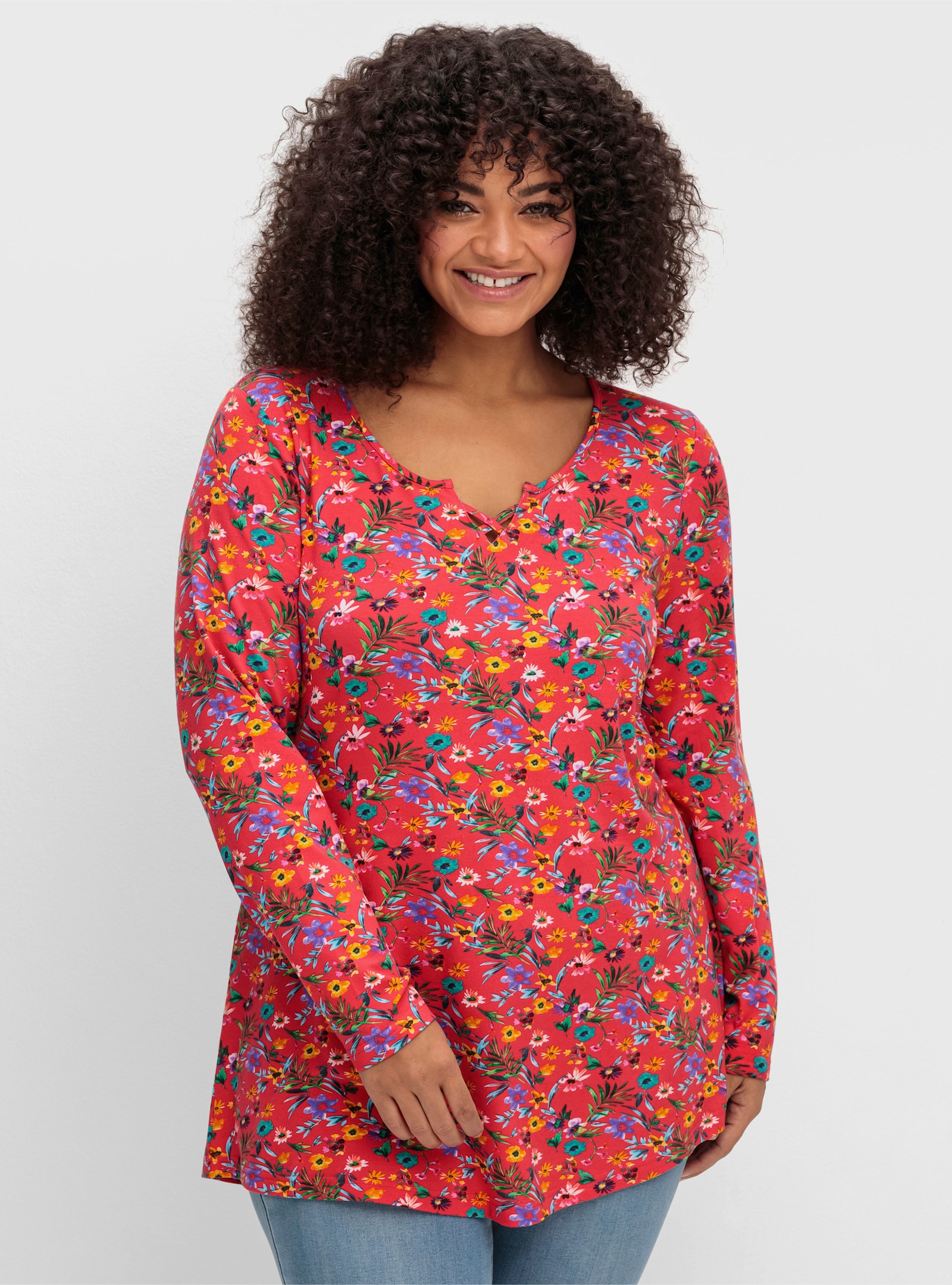 sheego by Joe Browns Lang shirt met bloemenprint - rood gedessineerd