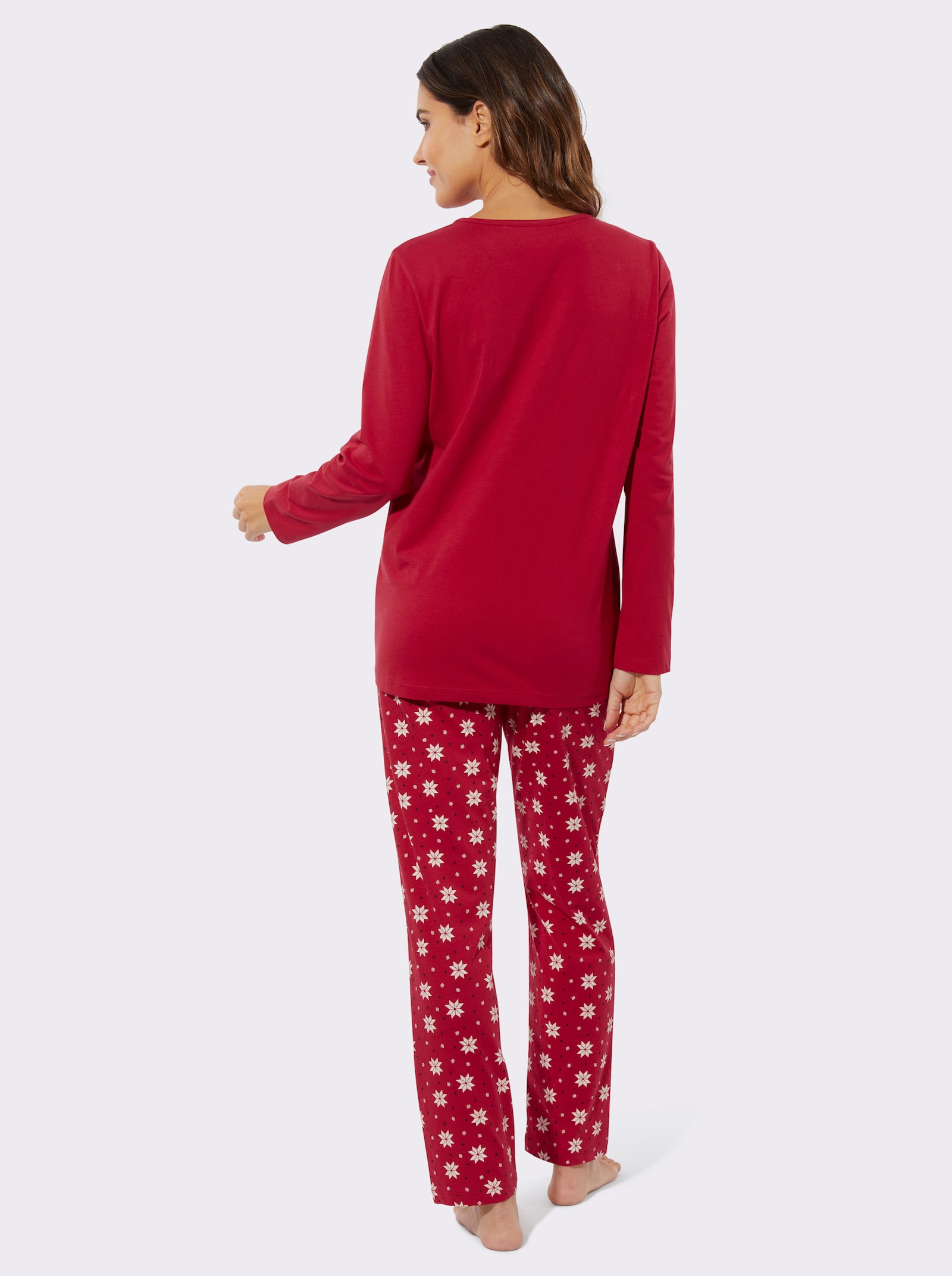 Pyjama met Noors patroon - rood/ecru bedrukt