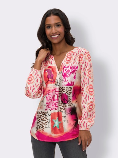 heine Druckbluse mit Ärmelbündchen - apricot-orange-bedruckt