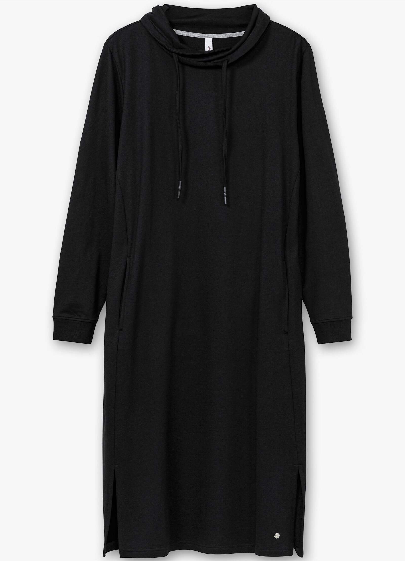 sheego Sweatkleid mit weitem Kragen und Seitentaschen - schwarz