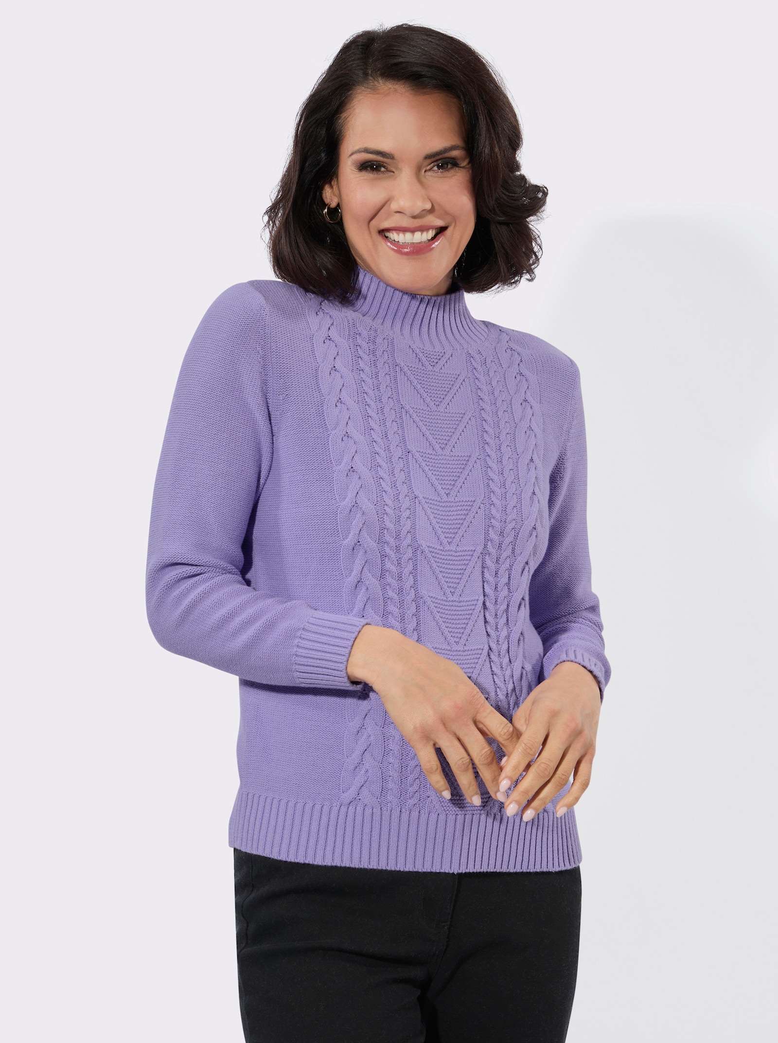 Stehkragenpullover mit gerippten Abschlüssen - lavendel