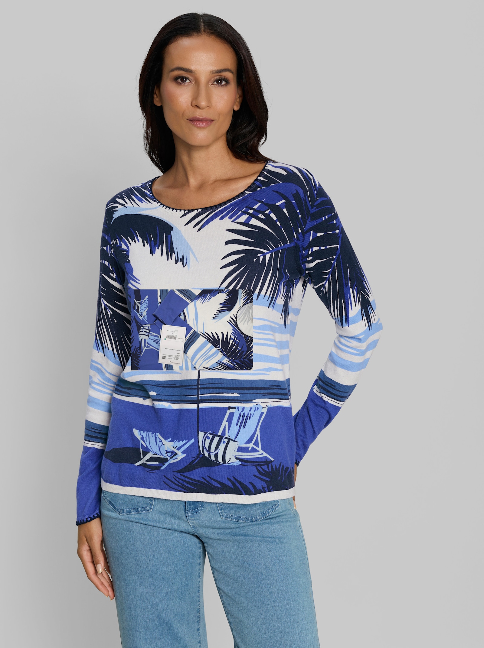 heine Feinstrickpullover mit Druck-Dessin - ecru-marine-bedruckt