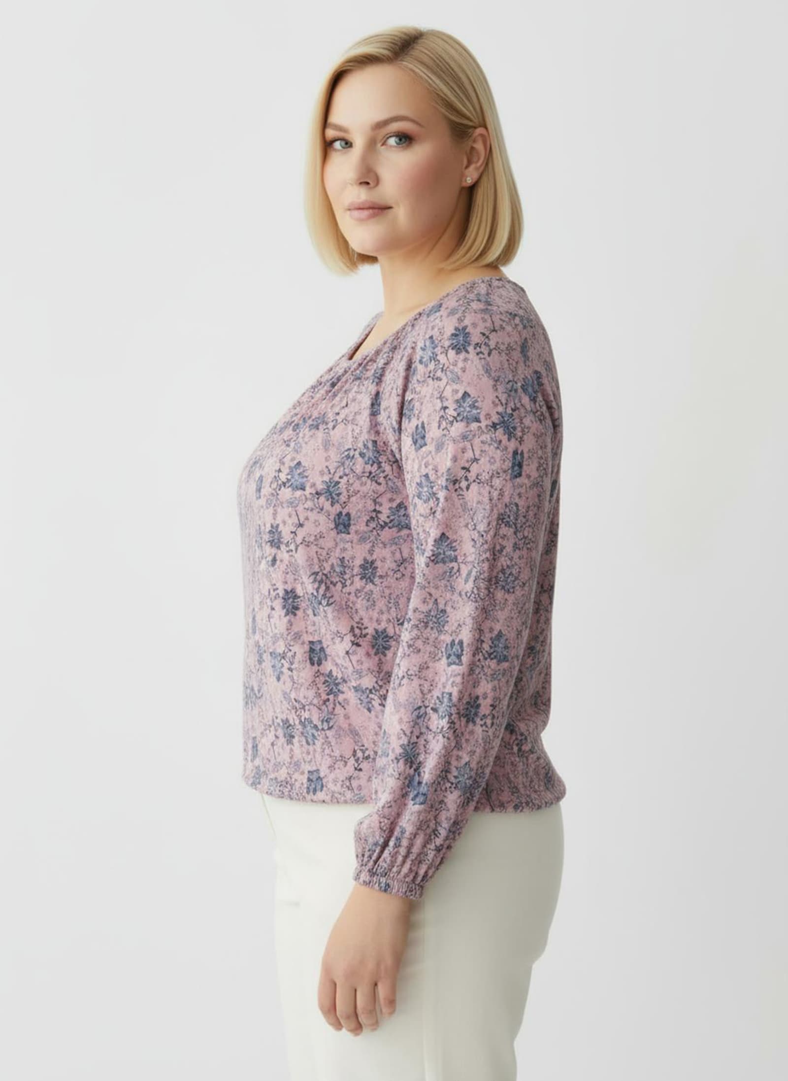 Schlupfbluse in Blüten-Dessin - rosenquarz-marine-bedruckt