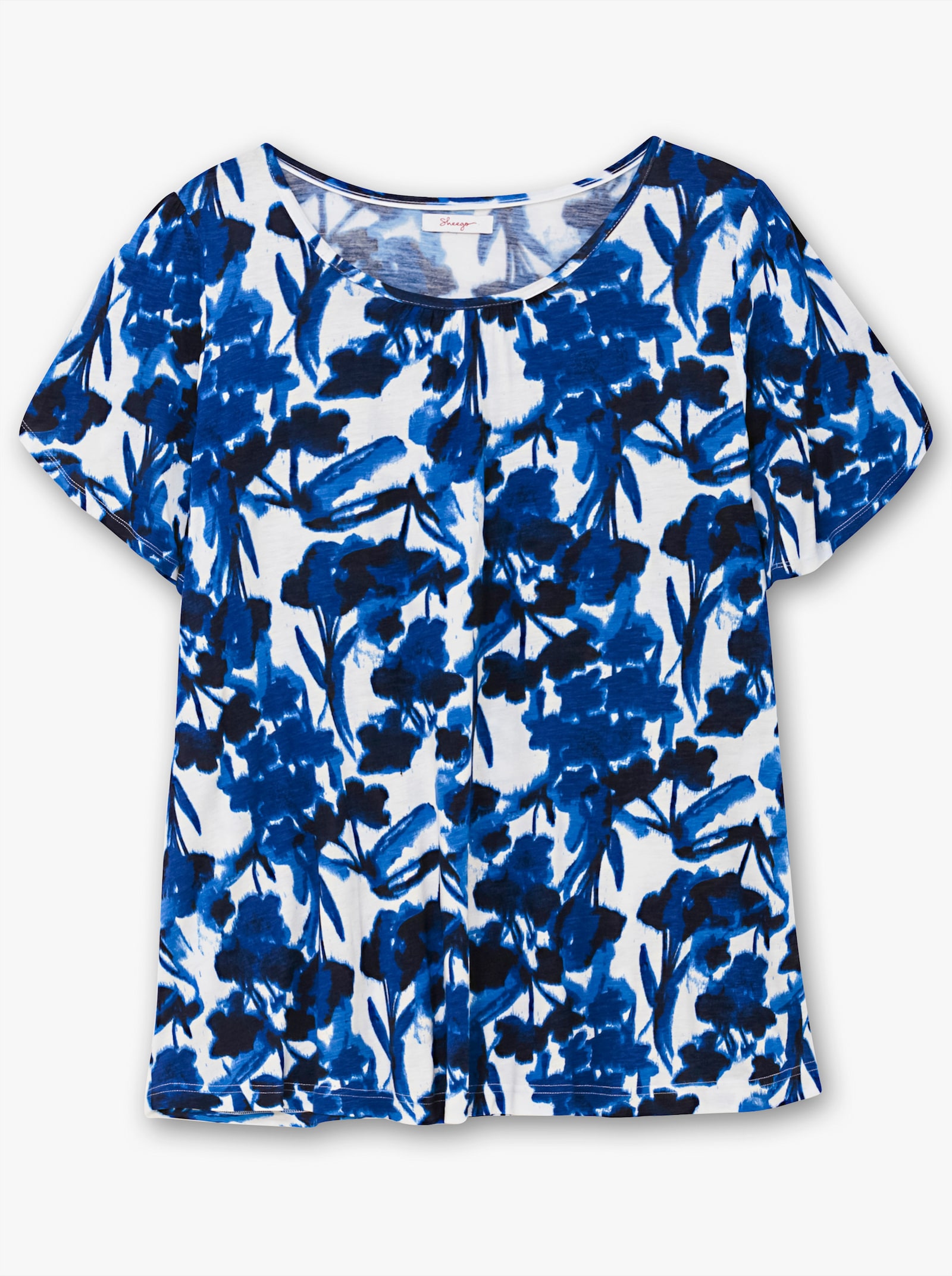 sheego T-shirt à manches chauve-souris, évasé - cobalt à motifs