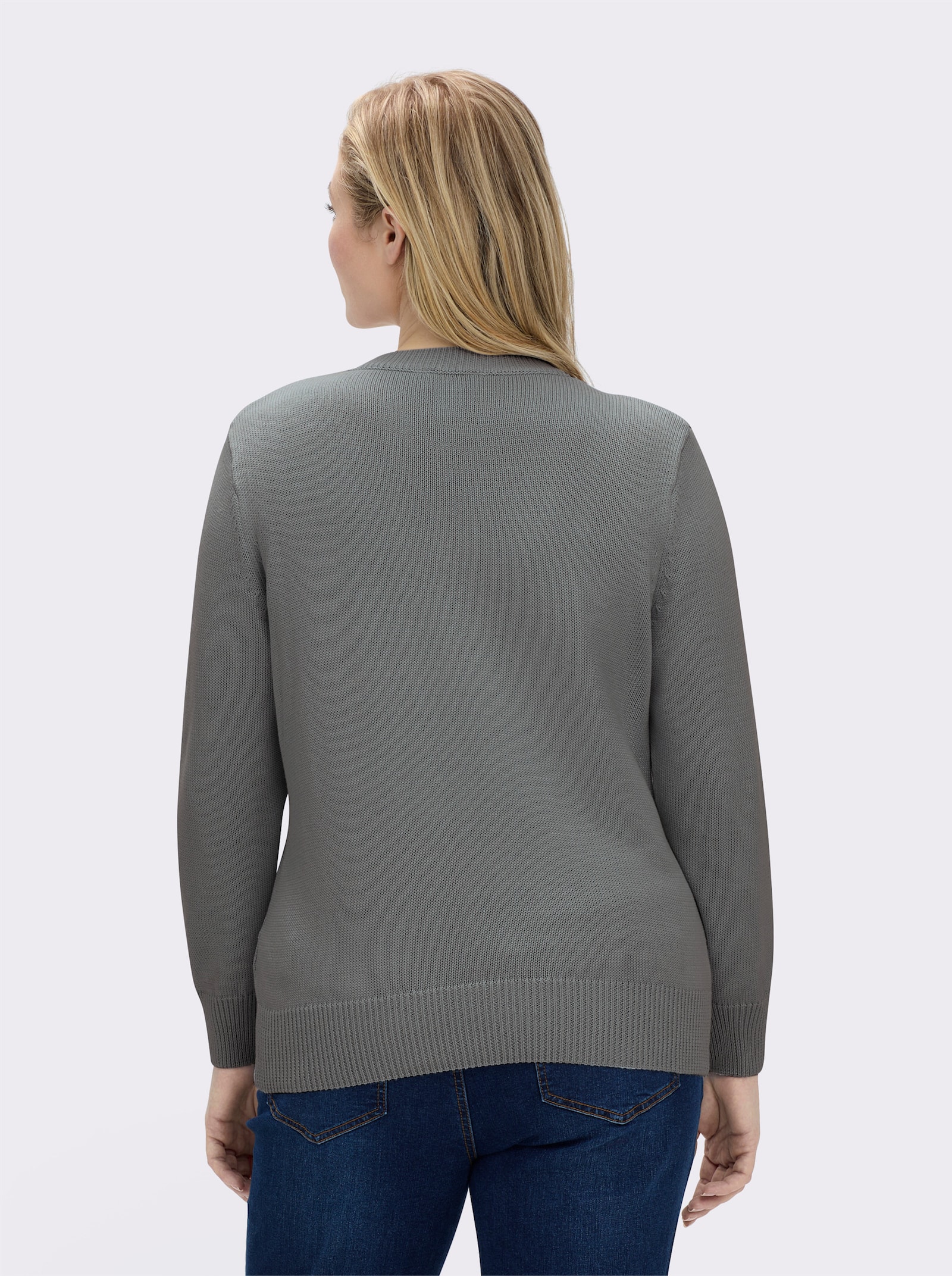 V-Ausschnitt-Pullover mit Baumwolle - grau-meliert