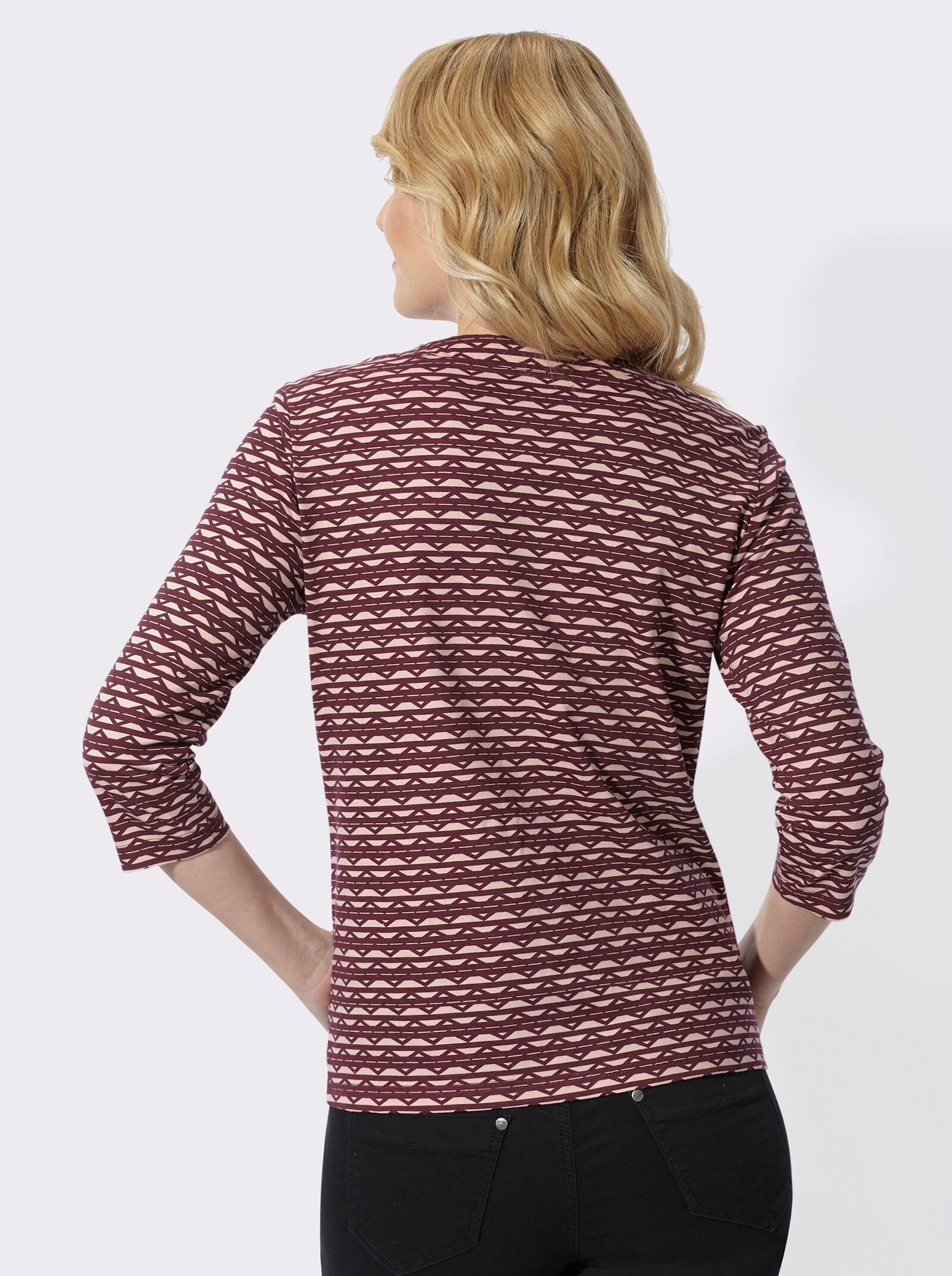 3/4-Arm-Shirt mit Zickzack-Muster - puder-burgund-bedruckt