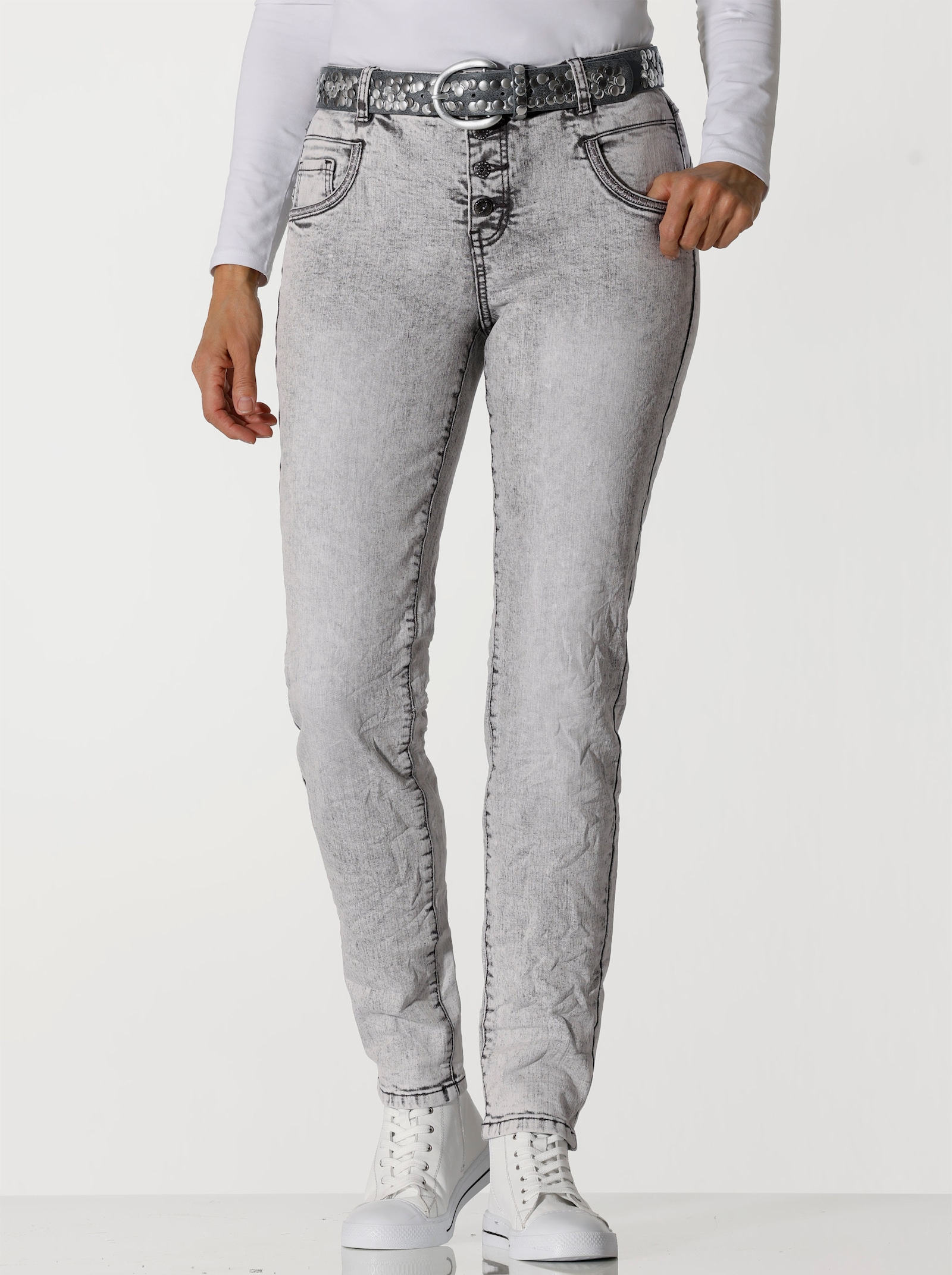 heine Röhrenjeans mit Crinkle-Effekt - light grey-denim