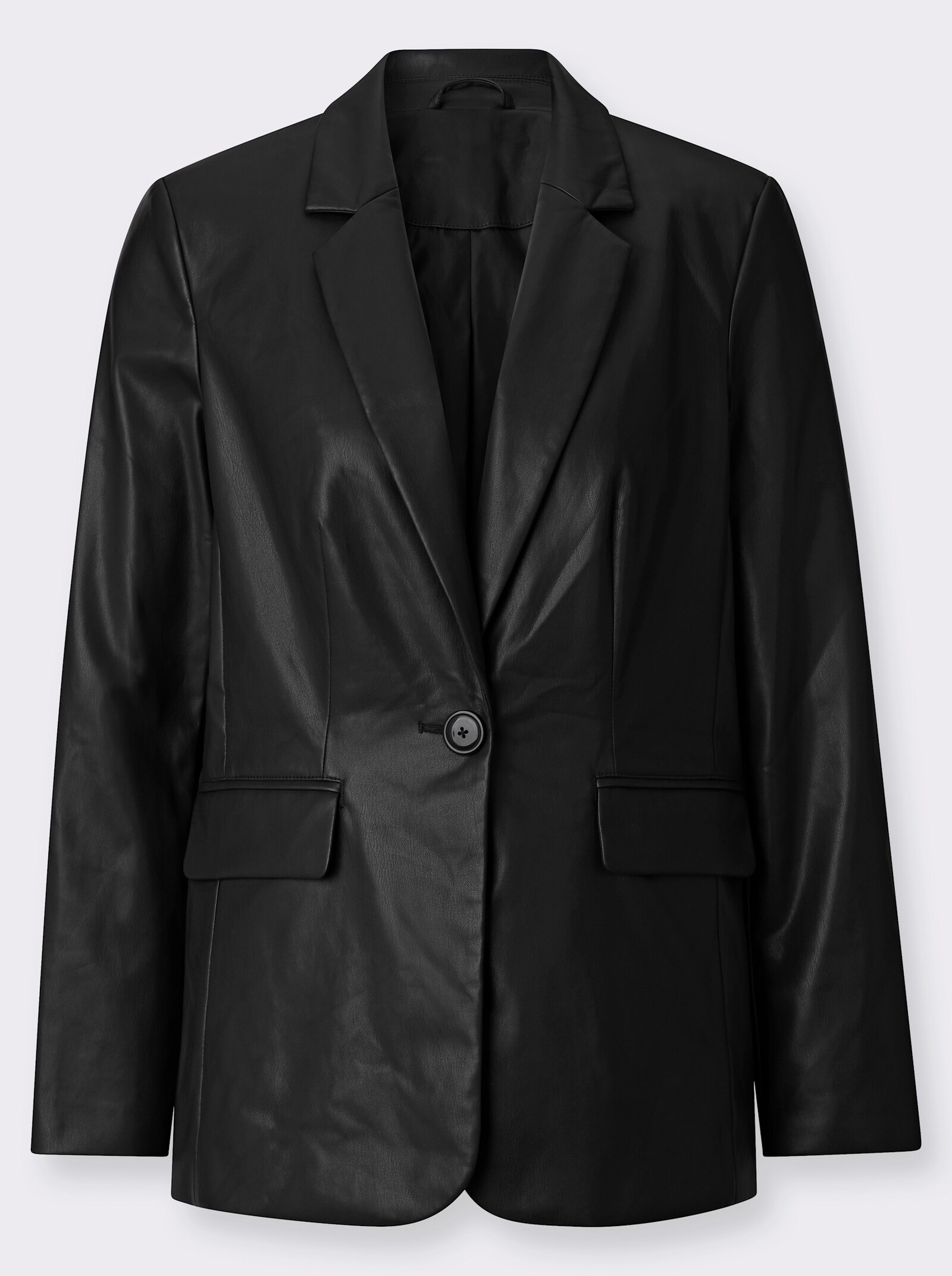 Lederimitat-Blazer mit Reverskragen - schwarz