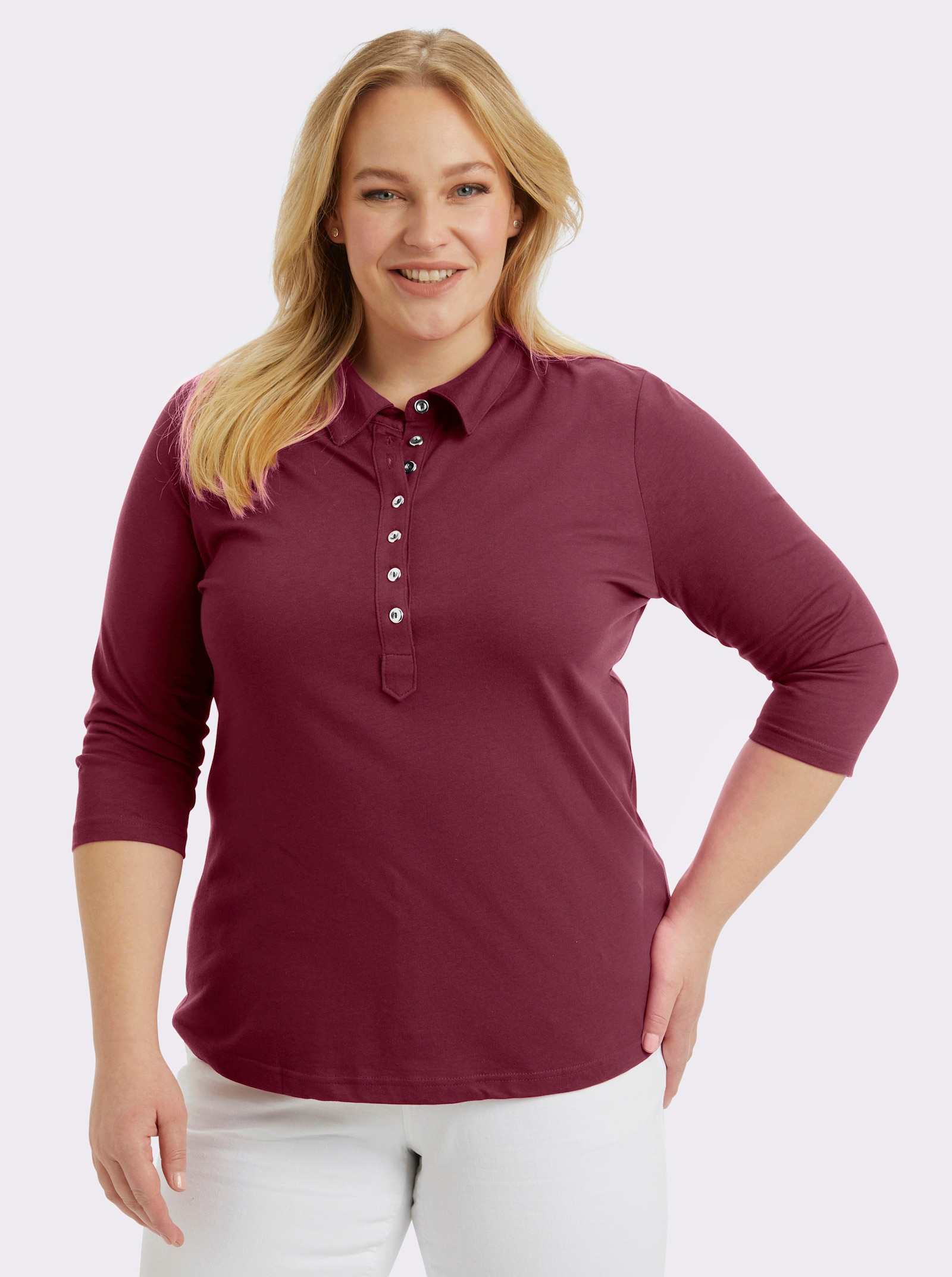 Poloshirt mit langer Knopfleiste - bordeaux