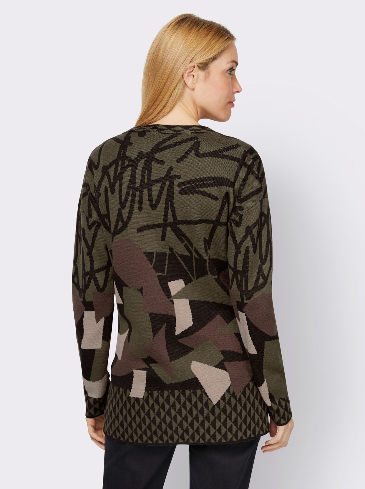 heine Jacquardvest - kaki/grafiet gedessineerd