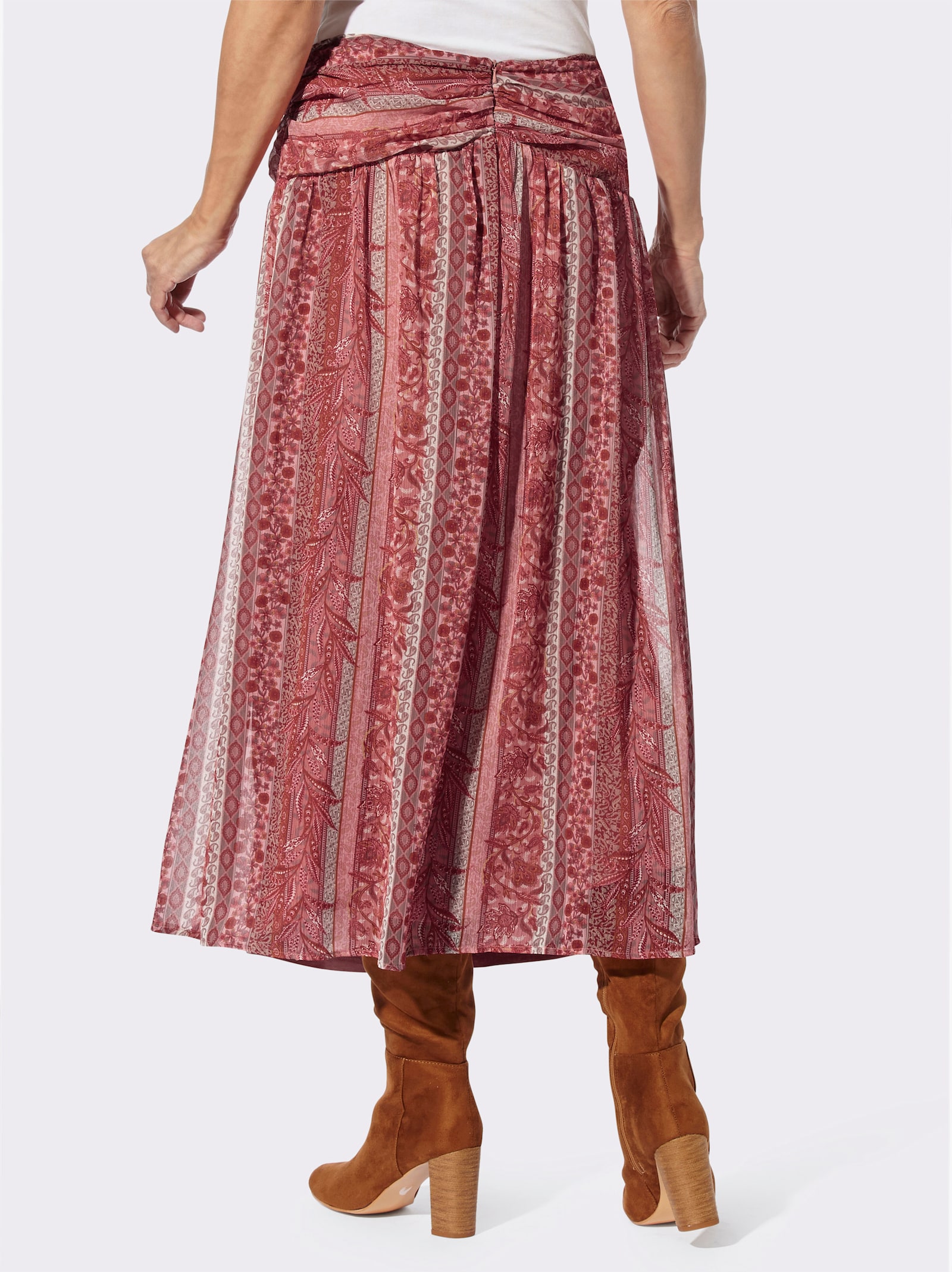 A-Linien-Rock in Crinkle-Qualität, gefüttert - rosenholz-cognac-bedruckt