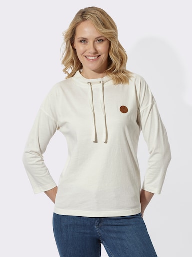 3/4-Arm-Shirt mit weitem Stehkragen - ecru