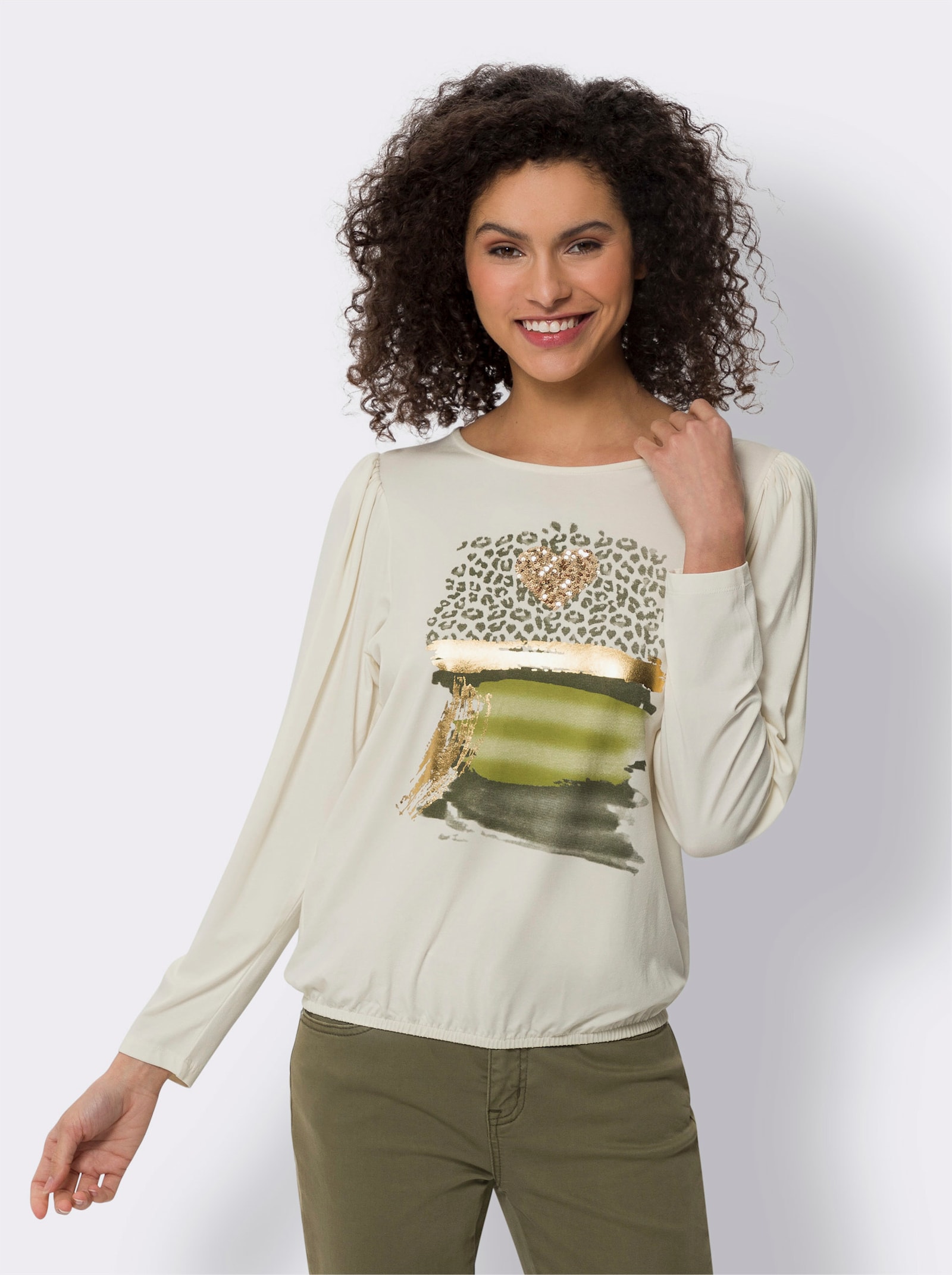 heine Print-Shirt mit langen Puffärmeln - champagner