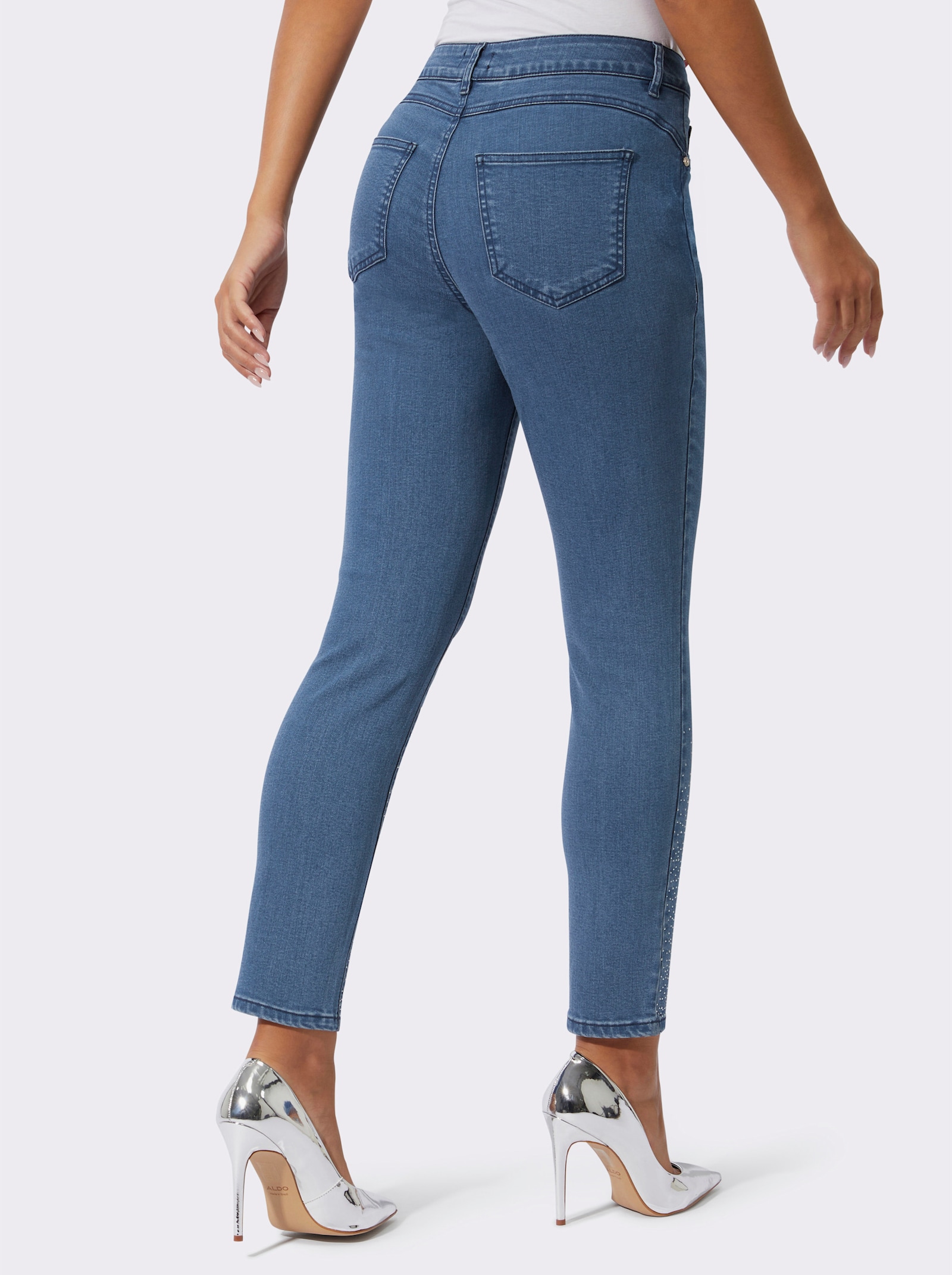 5-Pocket-Jeans mit Glitzersteinchen - blue-bleached