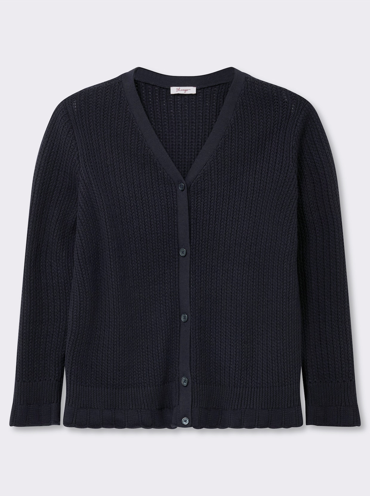 sheego Ajourstrickjacke mit V-Ausschnitt - tiefblau