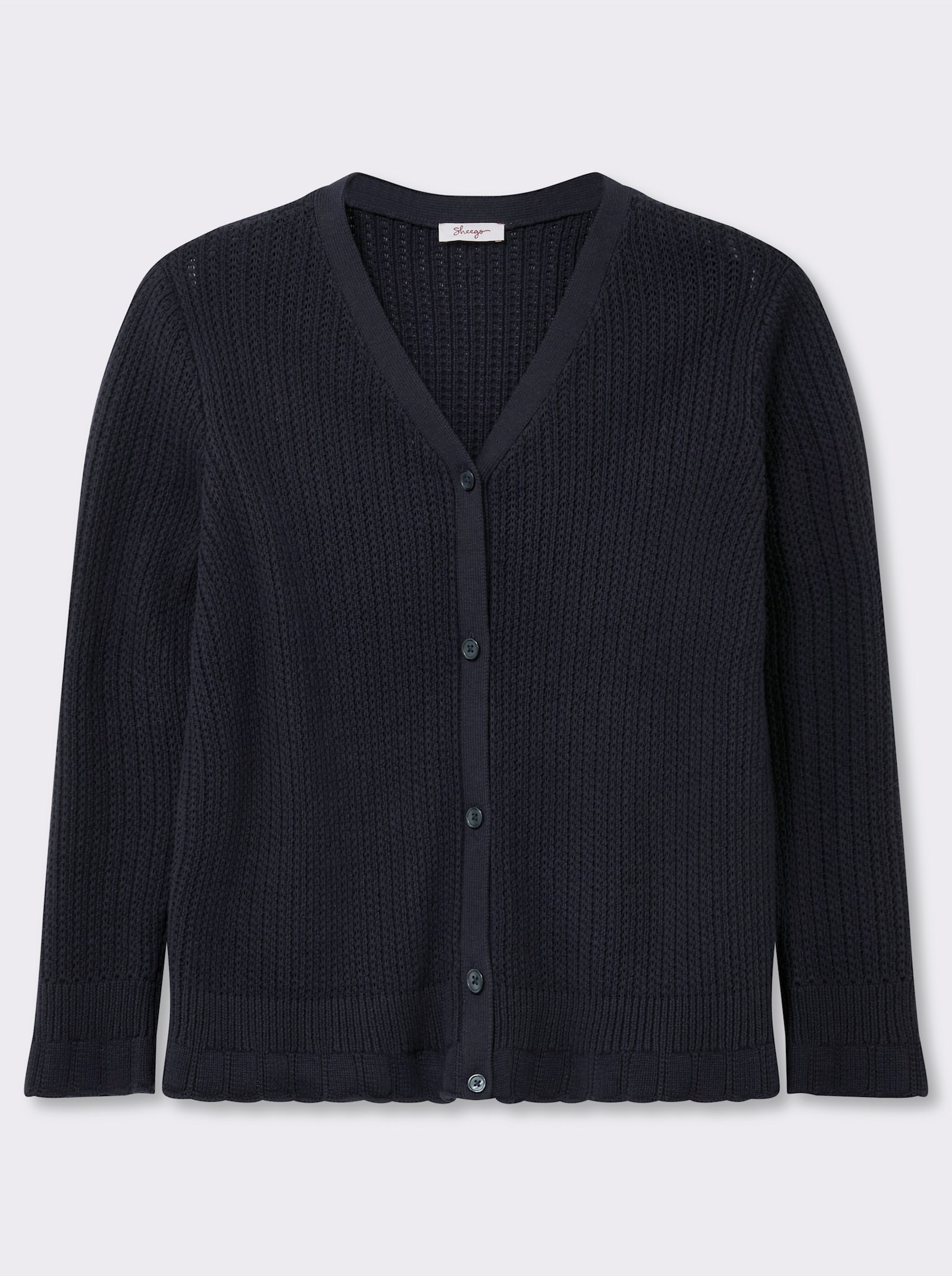 sheego Ajourvest met V-hals - diepblauw