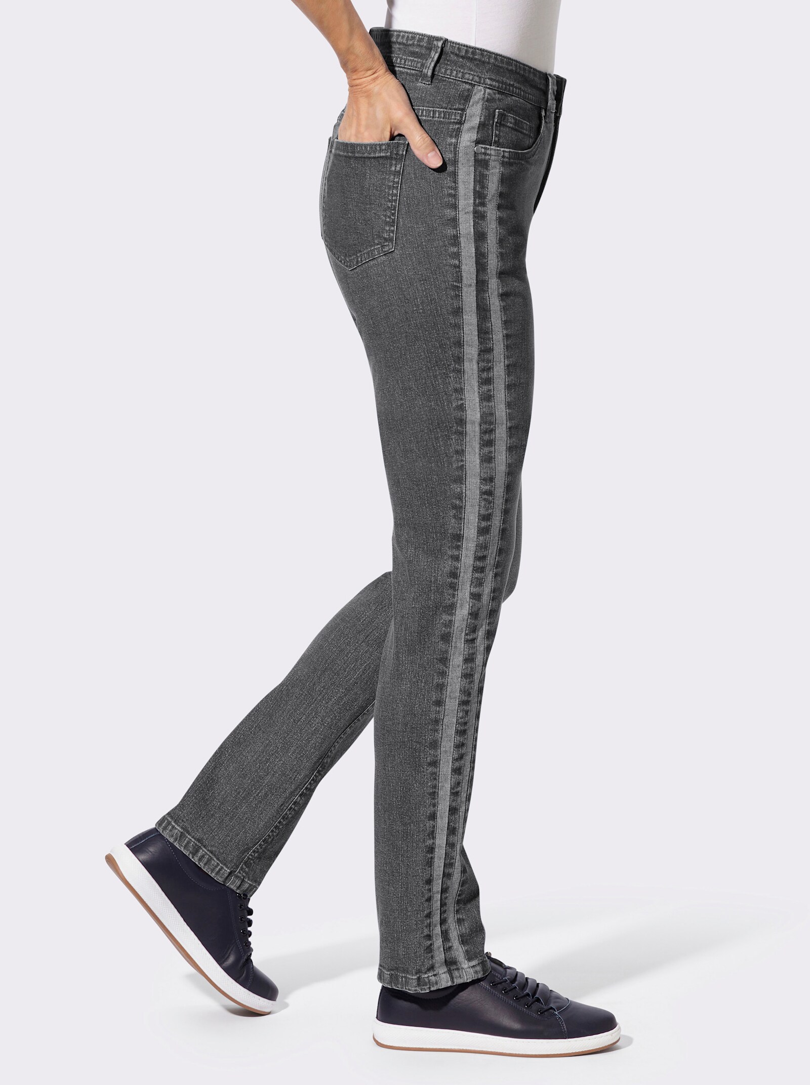 Gerade Jeans mit seitlichen Kontraststreifen - anthrazit-grey-denim
