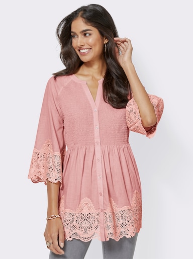 Spitzenbluse mit Smok-Einsatz - rose