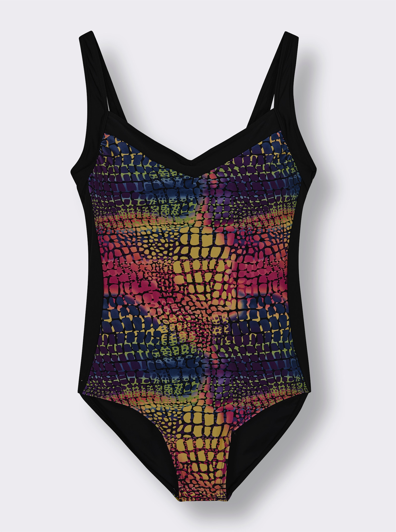 Badeanzug mit Raffung an den Softcups - schwarz-bedruckt