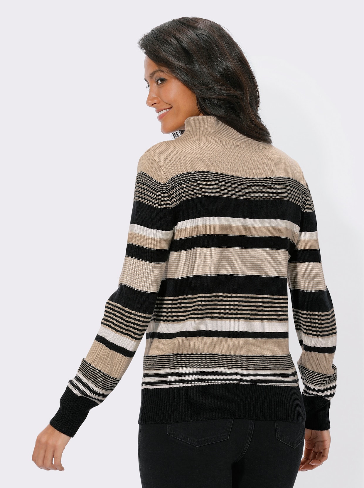 Trui met opstaande kraag - beige/zwart gestreept