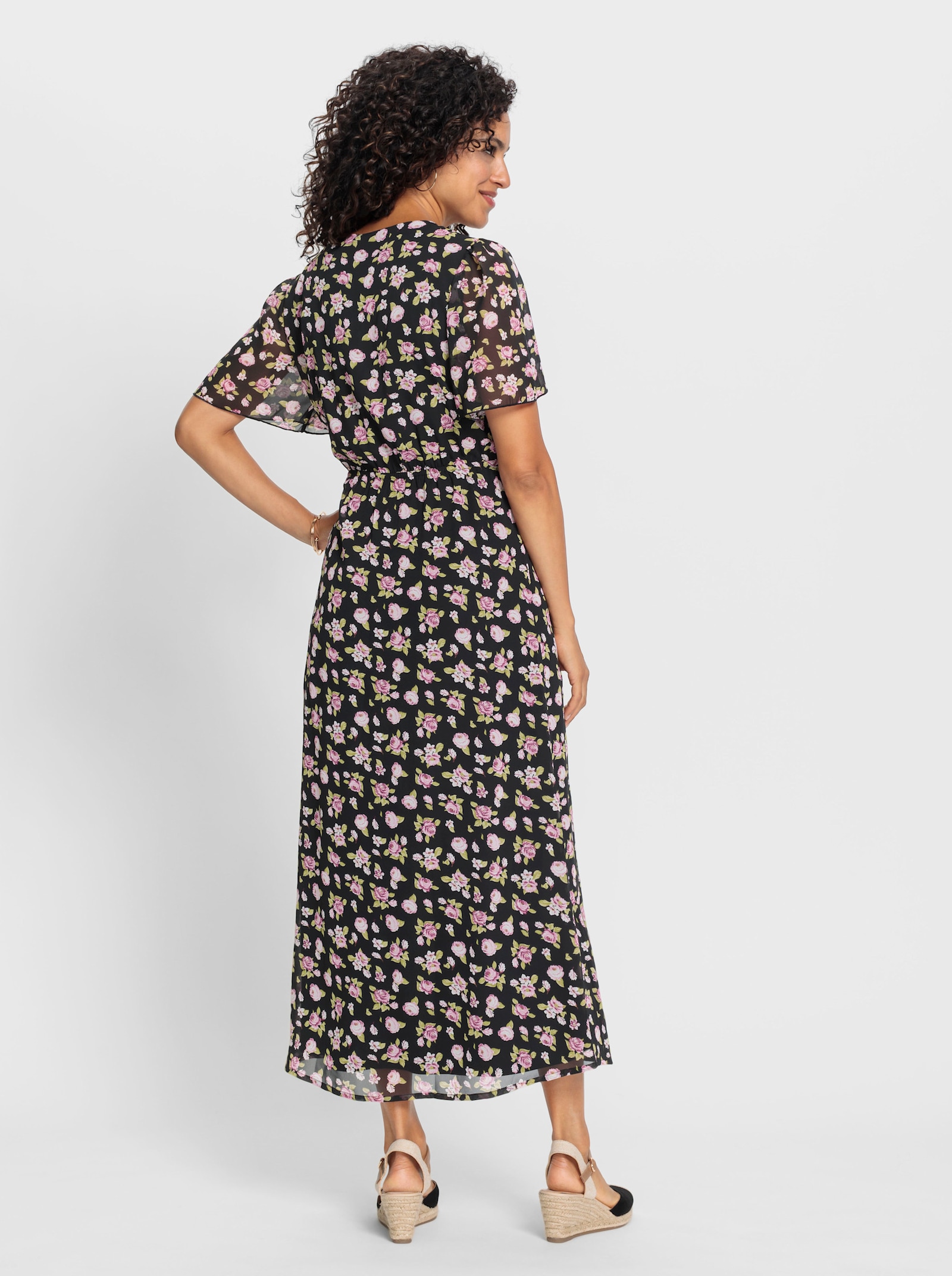 Blumenkleid in Georgette-Qualität - schwarz-weiß-gemustert