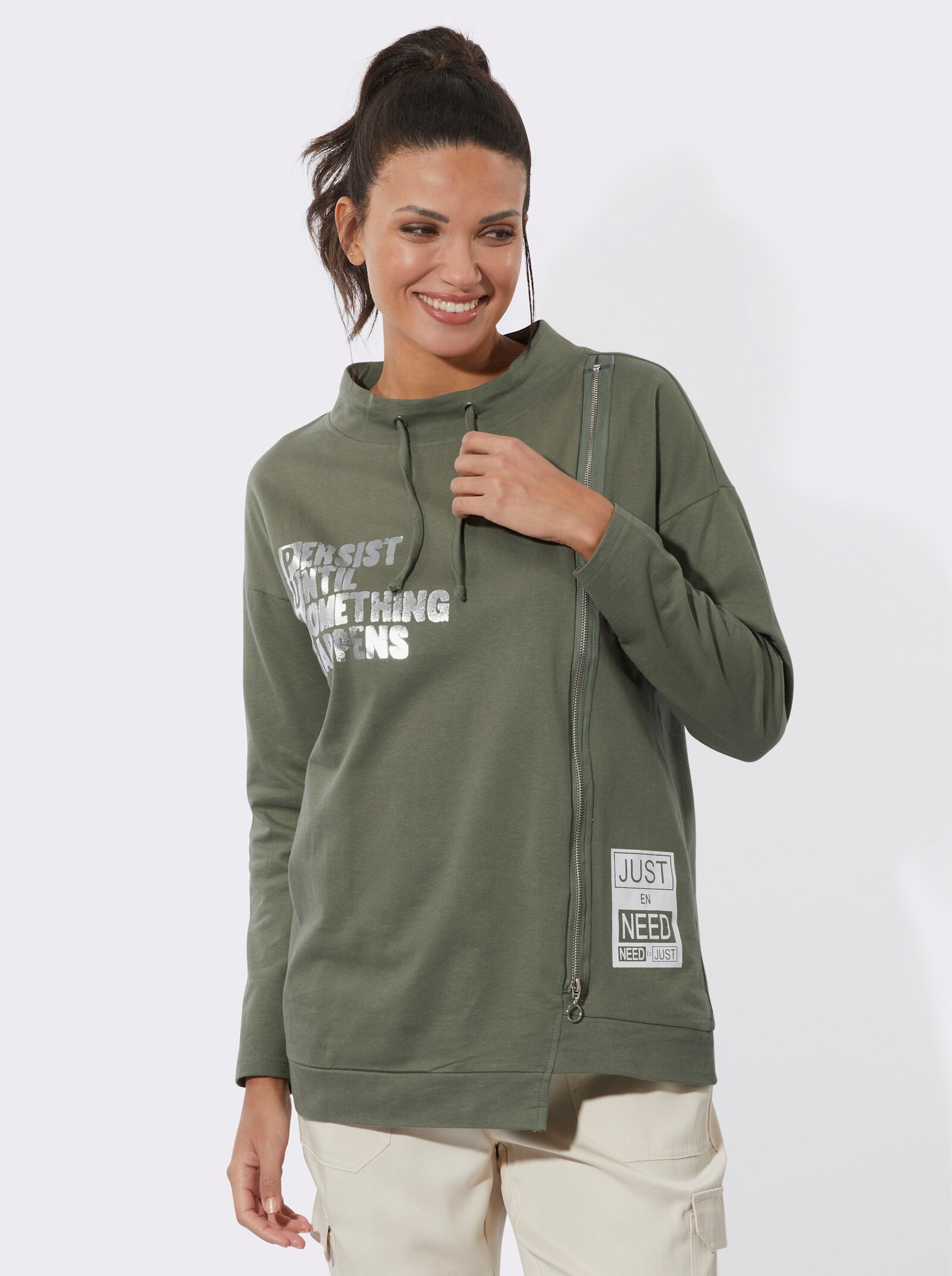 Mikina s asymetrickým výstřihem - khaki