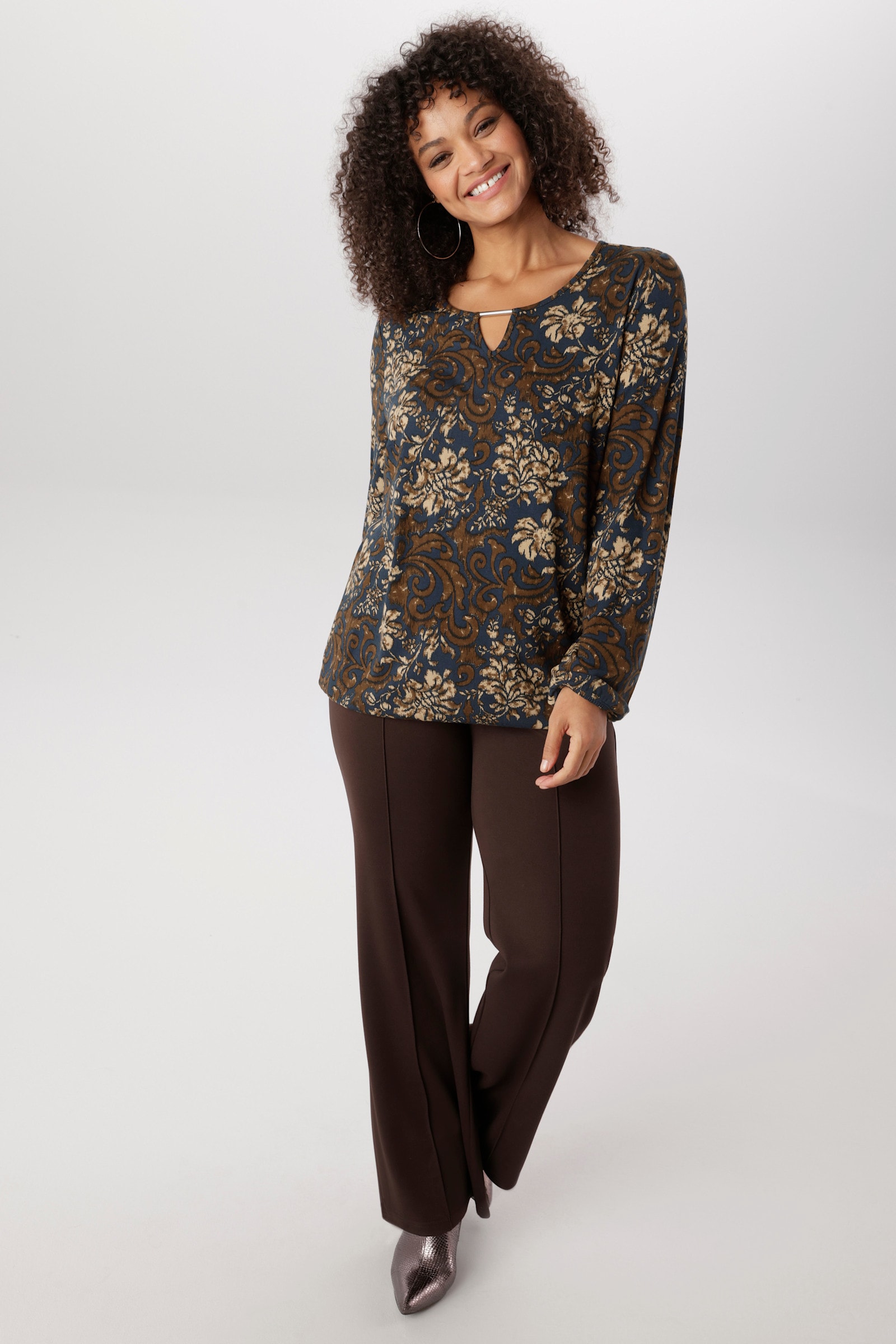 Aniston PLUS Langarmshirt - marine-braun-beige