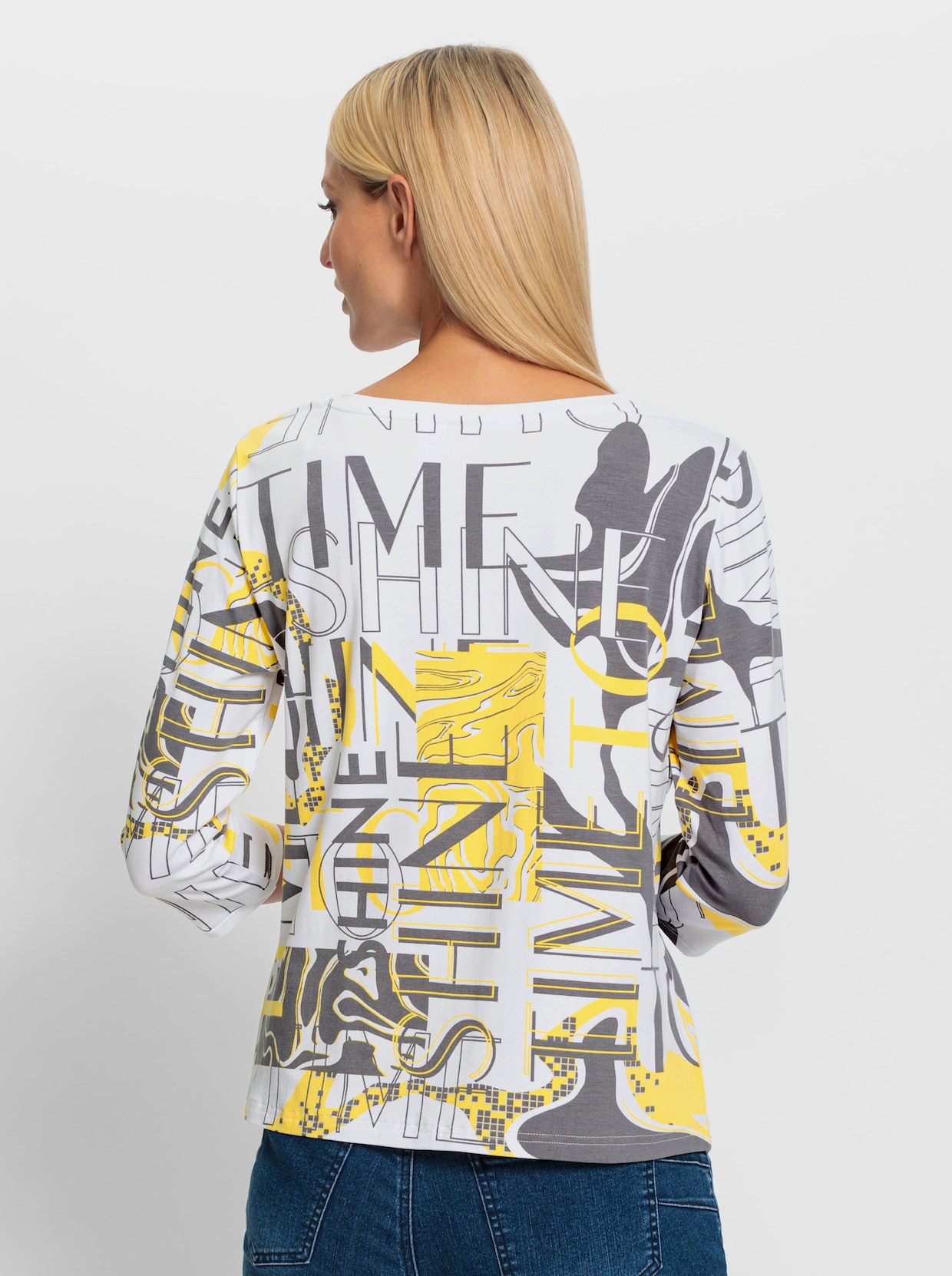 heine Shirt met ronde hals - zonnegeel/zwart bedrukt