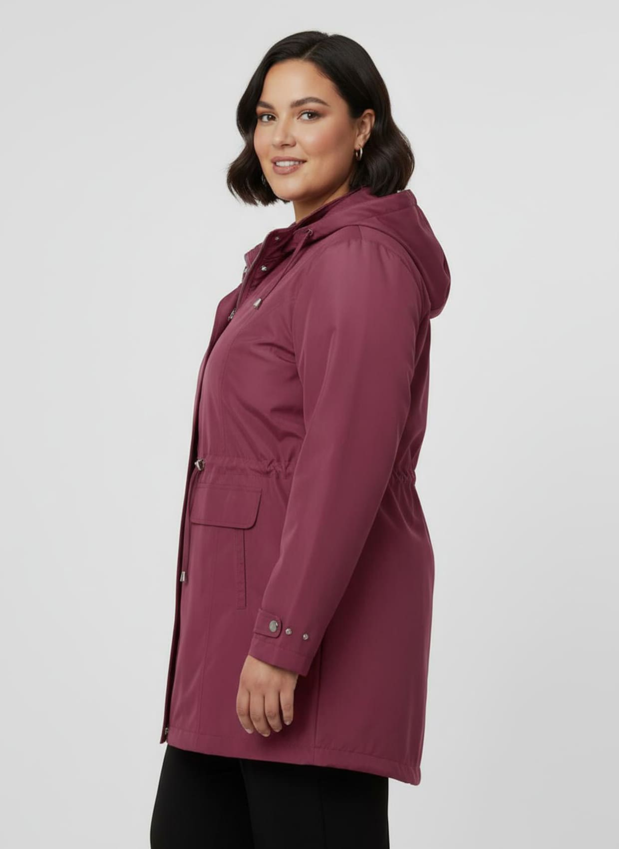 Jacke mit regulierbarer Kapuze und Taille - himbeere