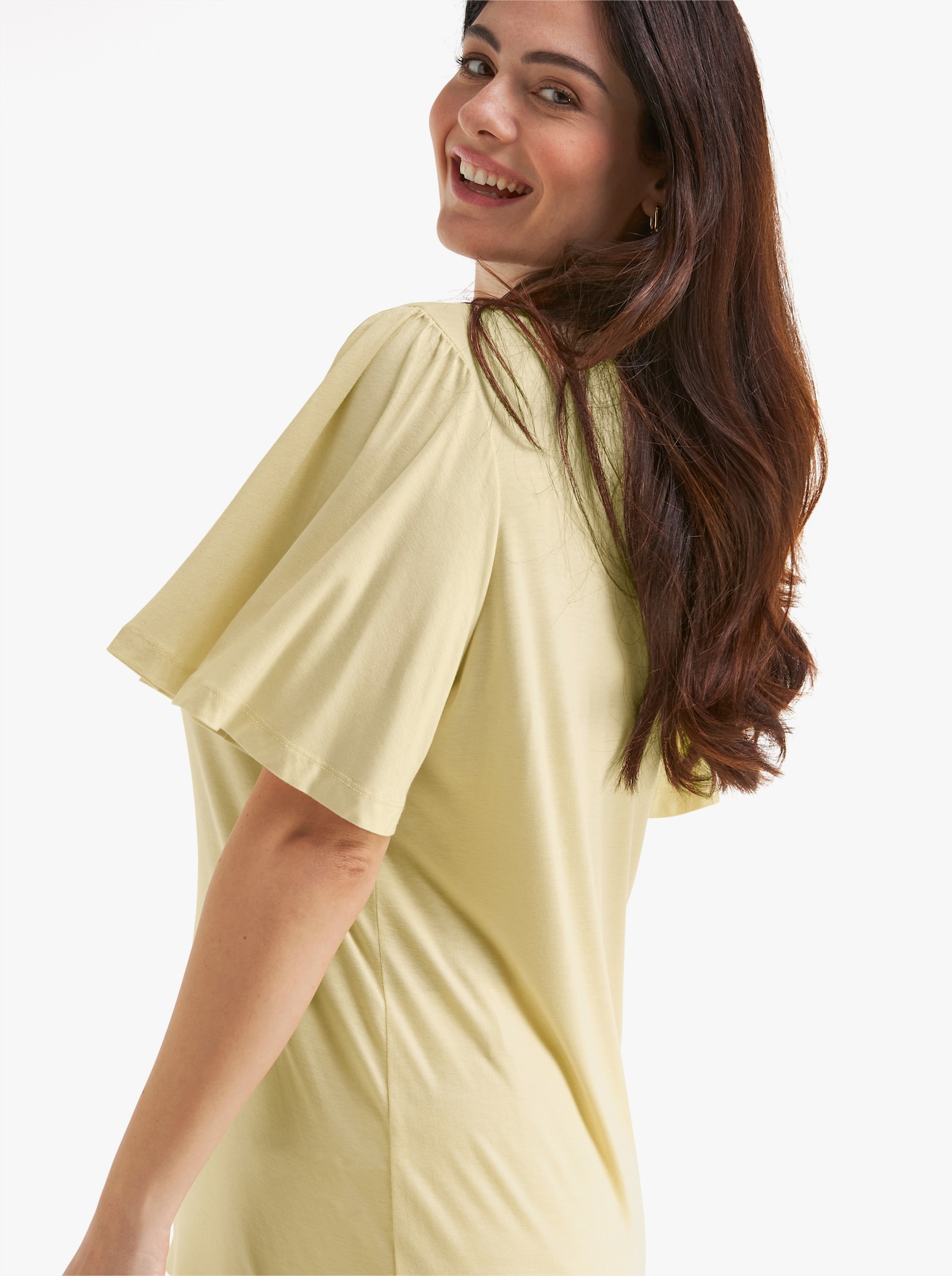 sheego V-Shirt mit Flügelärmeln und Bindeband im Nacken - vanille