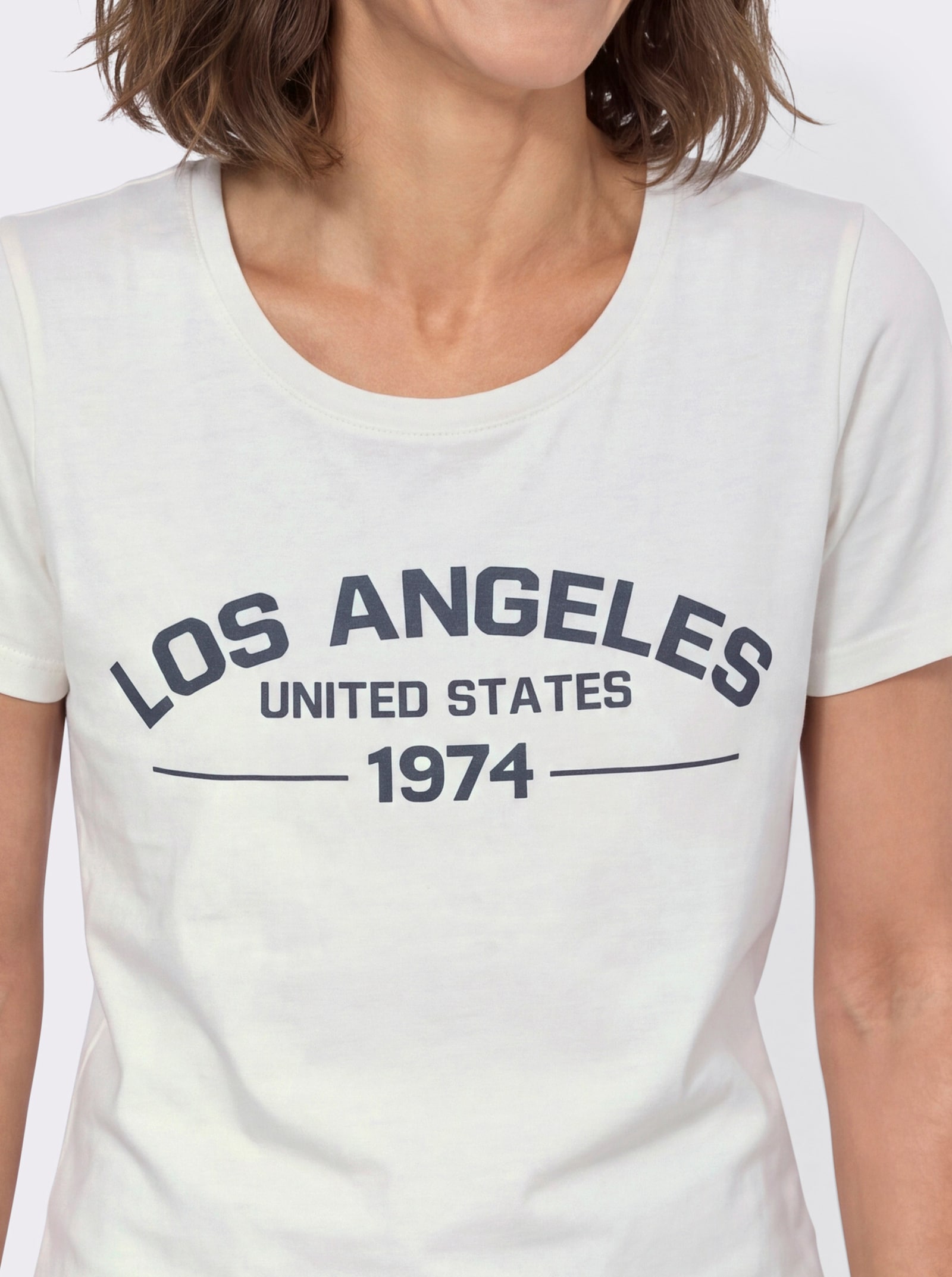 Shirt mit Schriftzug vorne - ecru-dunkelblau
