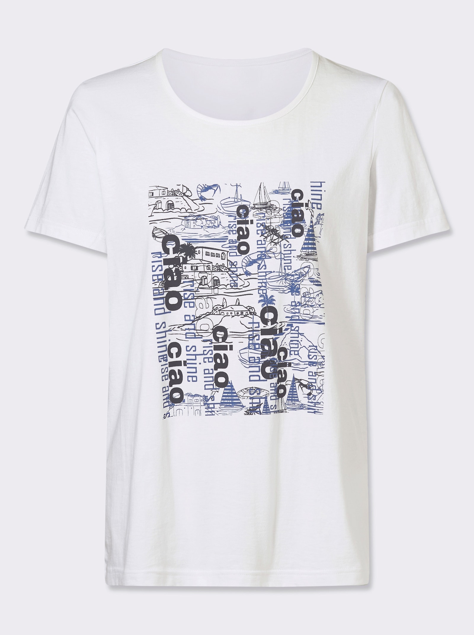 Shirt met korte mouwen van katoen, bedrukt - wit/marine